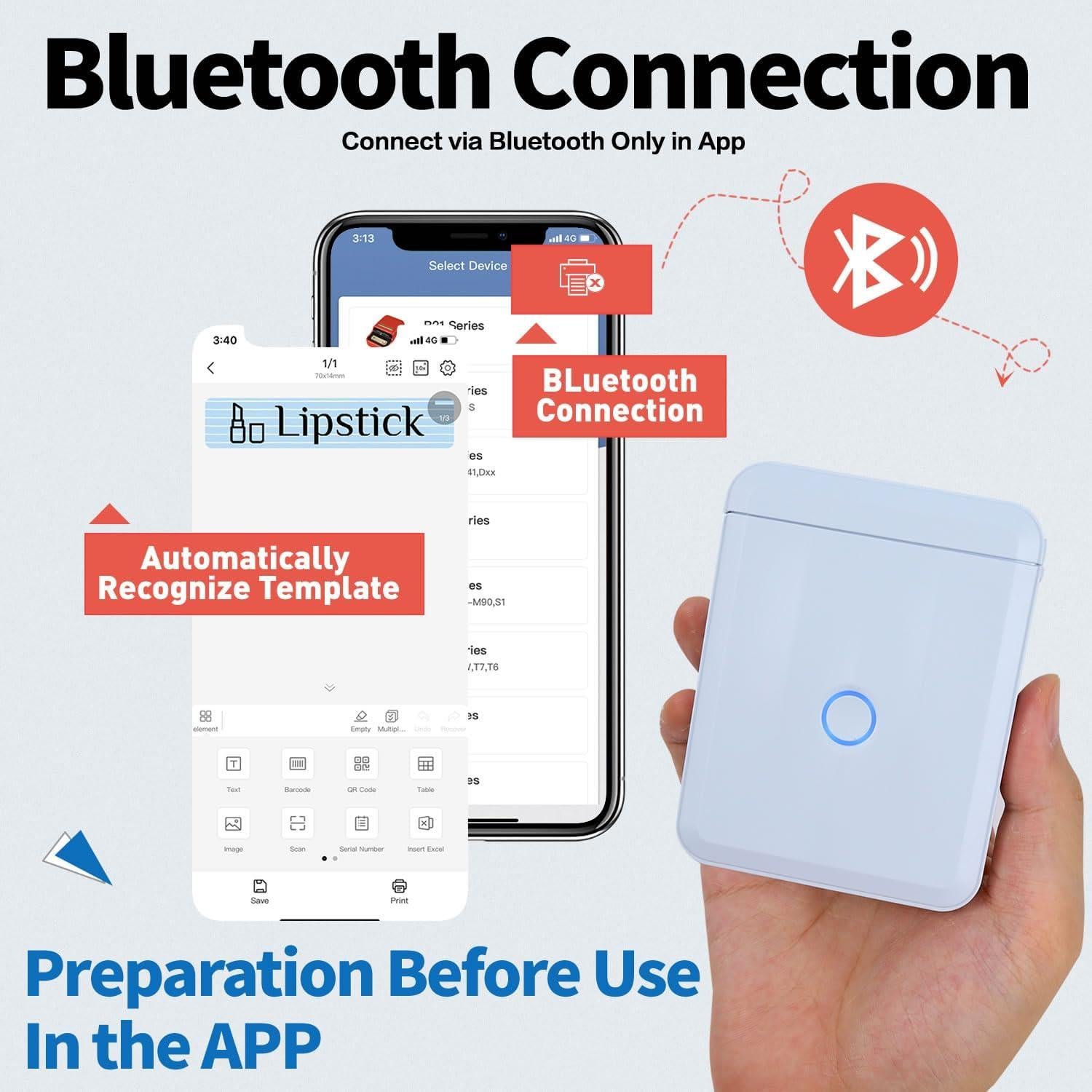 LMASBLTER D110M Blue Label Maker Machine with Tape+3 Rolls Clear, White, Glow in The Dark Label Maker Tape