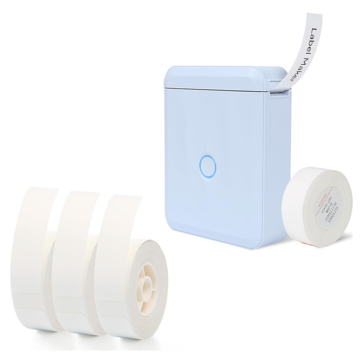 LMASBLTER D110M Blue Label Maker Machine with Tape+3 Rolls White Label Maker Tape