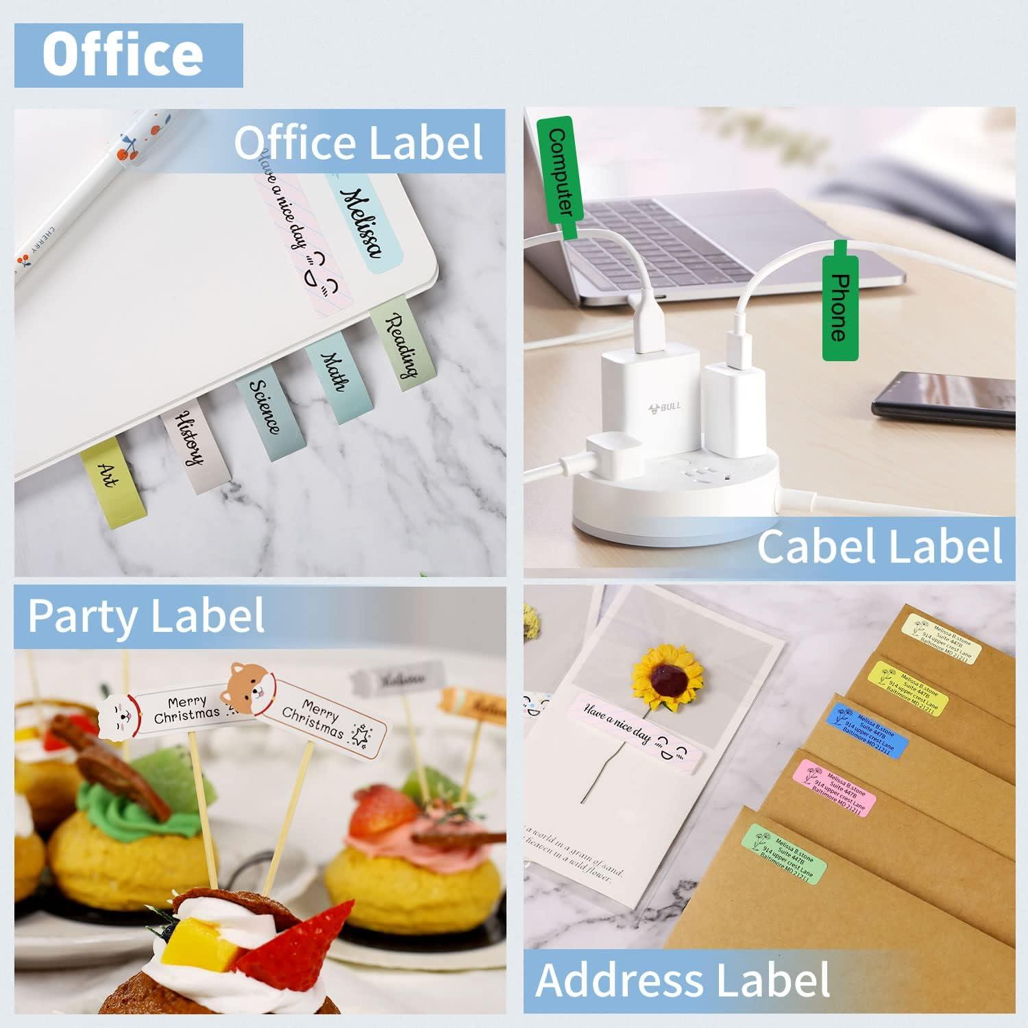 LMASBLTER D110M Blue Label Maker Machine with Tape+3 Rolls White Label Maker Tape