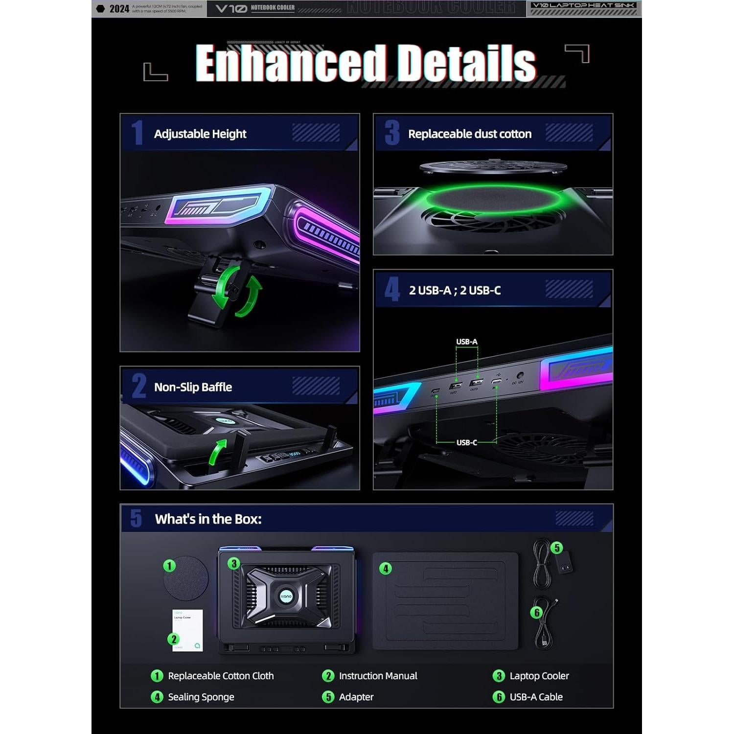 Pad de Enfriamiento Llano V10 para Laptop 13-17.3" RGB