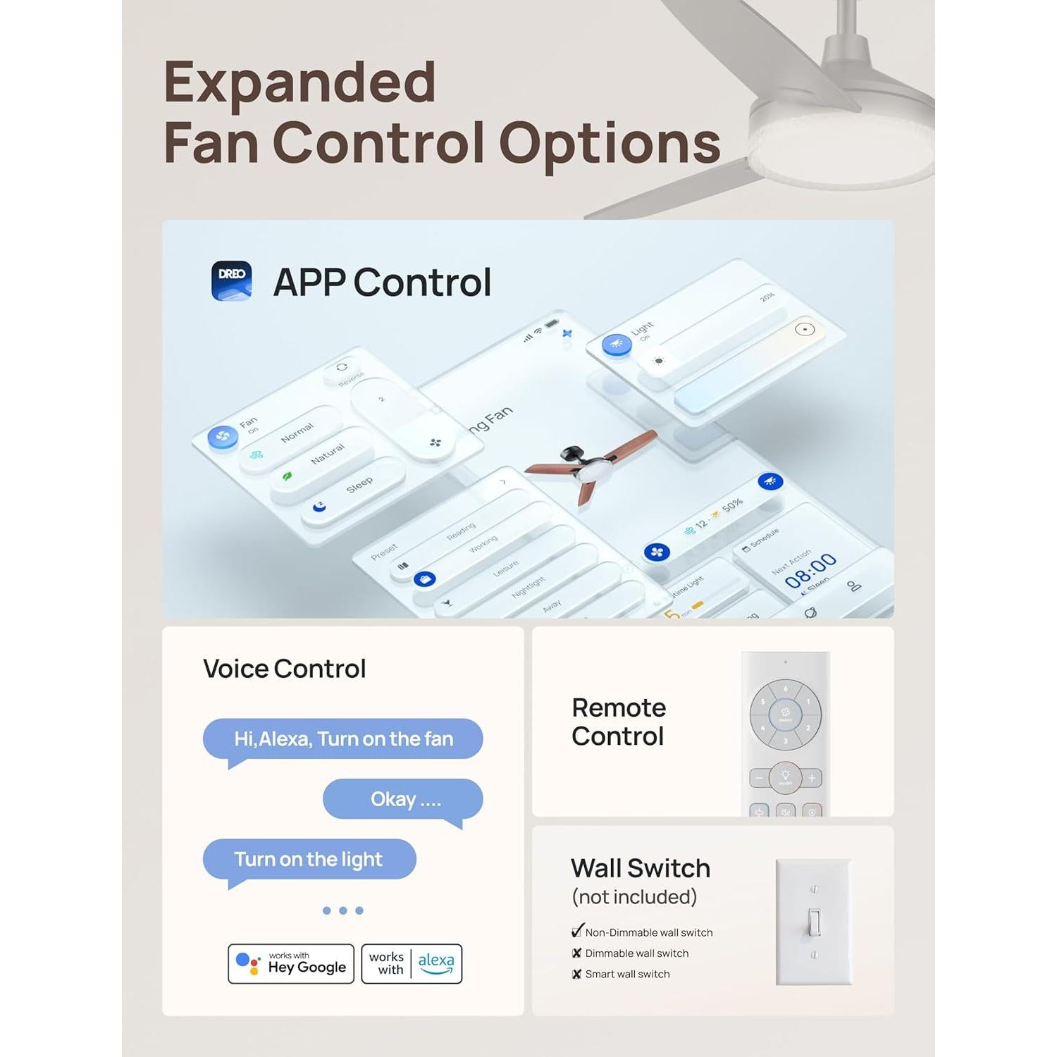 Ventilador de Techo Inteligente Dreo DR-HCF005S 42" Negro con Luz LED