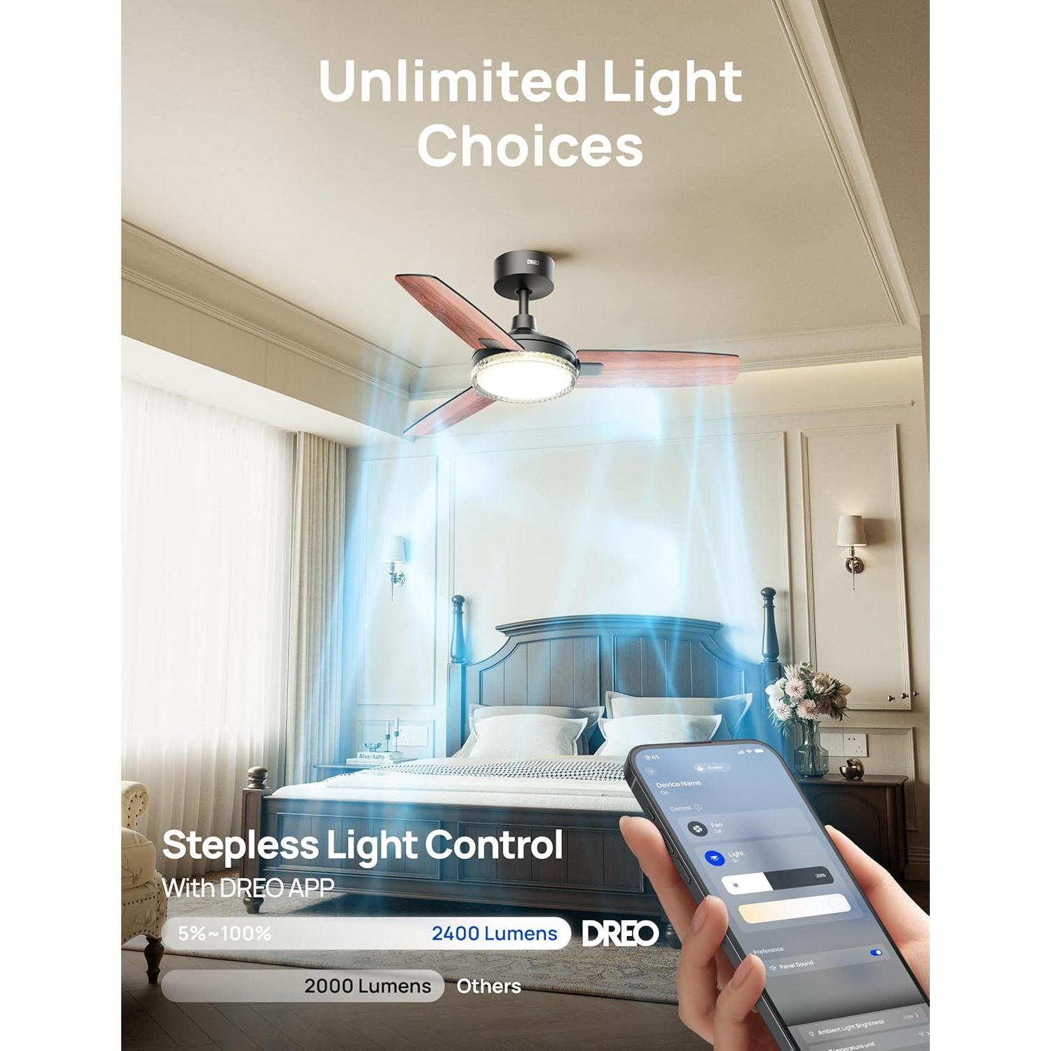 Ventilador de Techo Inteligente Dreo DR-HCF005S 42" Negro con Luz LED