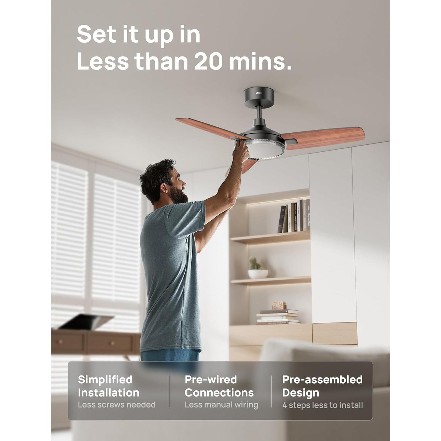 Ventilador de Techo Inteligente Dreo DR-HCF005S 42" Negro con Luz LED