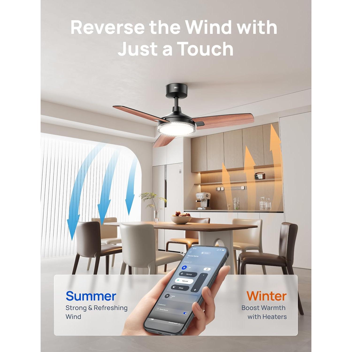 Ventilador de Techo Inteligente Dreo DR-HCF005S 42" Negro con Luz LED