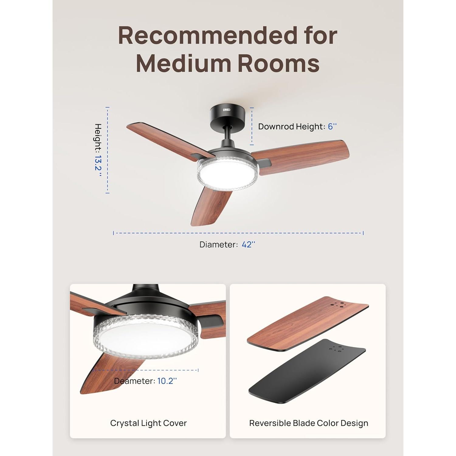 Ventilador de Techo Inteligente Dreo DR-HCF005S 42" Negro con Luz LED