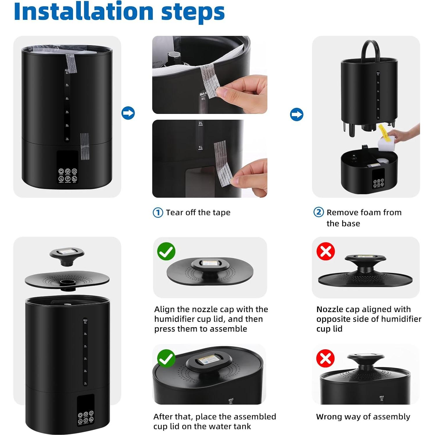 Humidificador Coolfiqu 6L con difusor de aceites - Negro