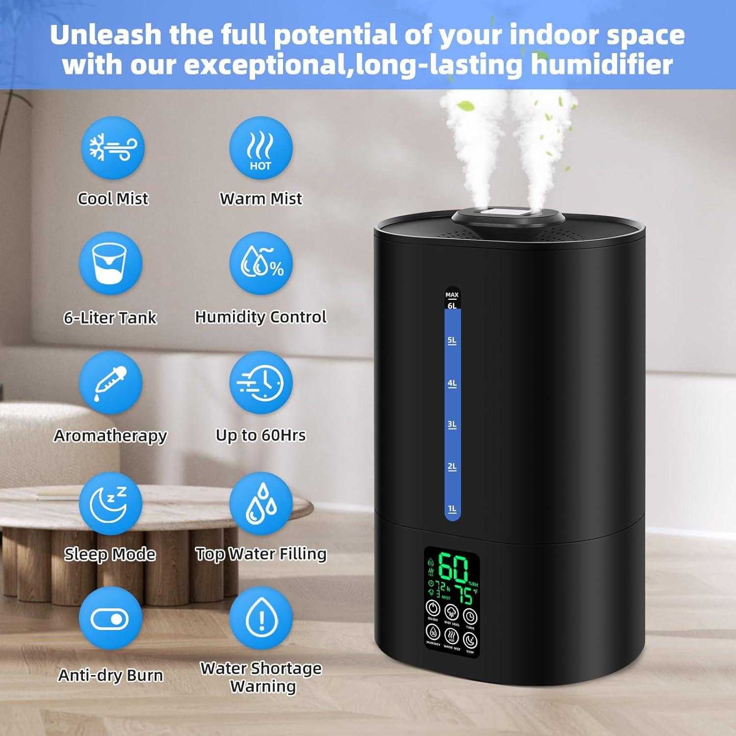 Humidificador Coolfiqu 6L con difusor de aceites - Negro