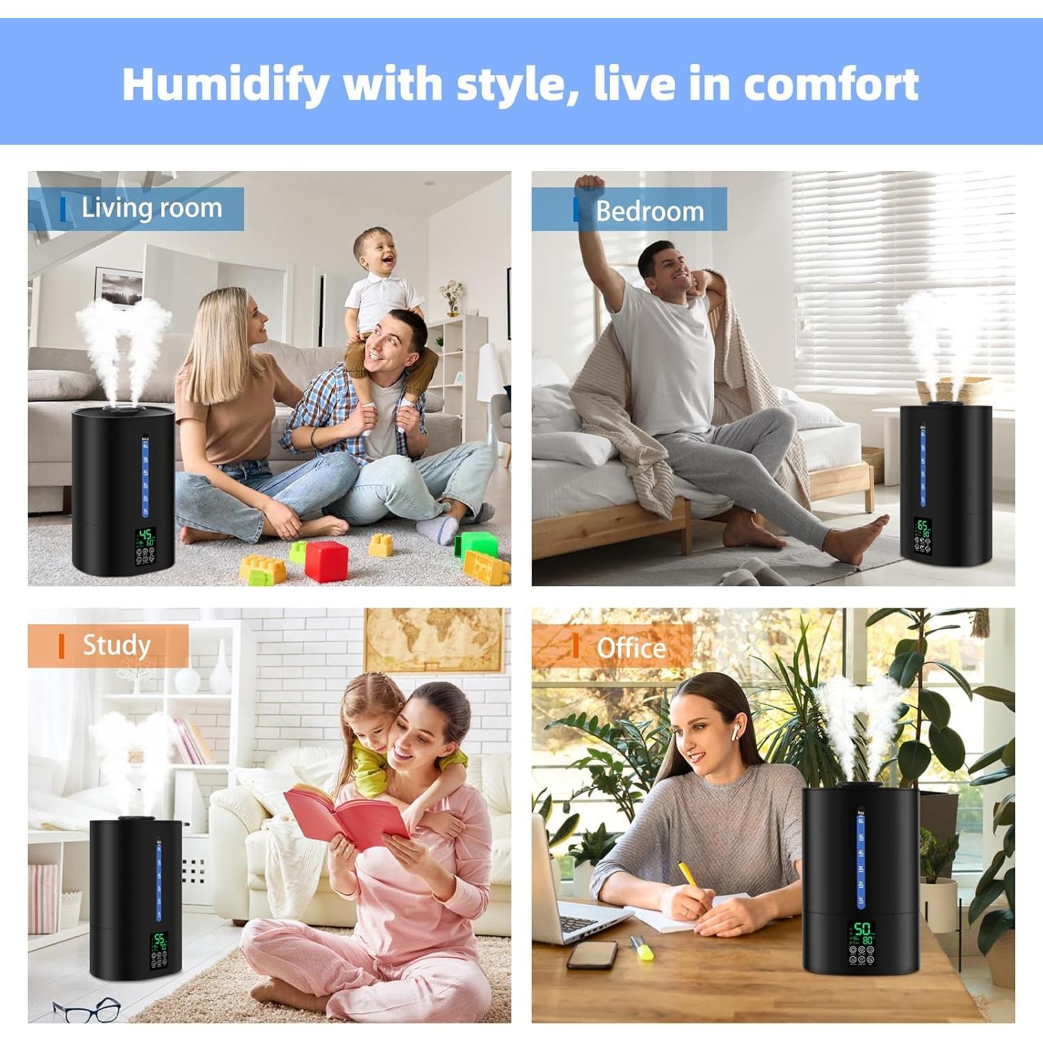 Humidificador Coolfiqu 6L con difusor de aceites - Negro