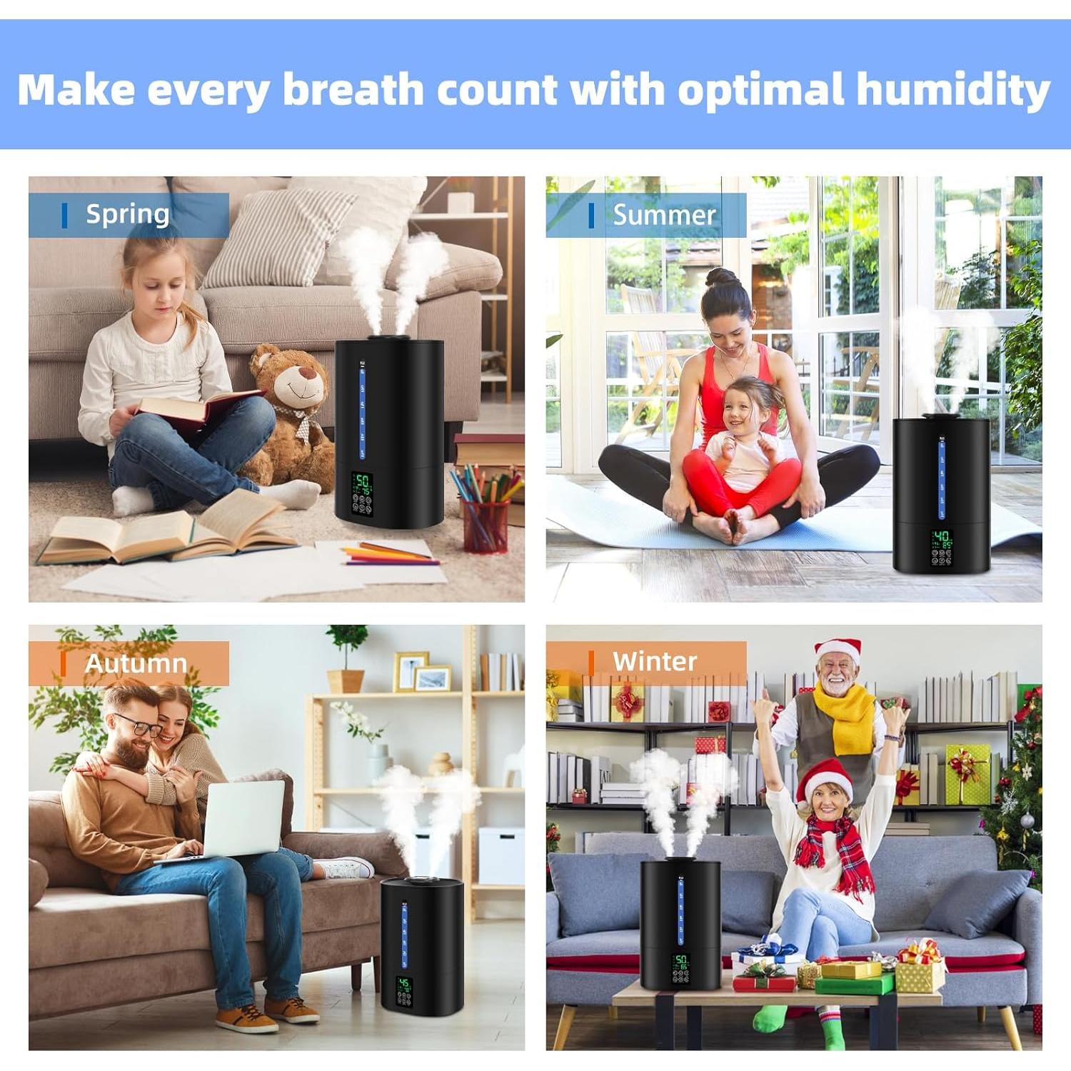 Humidificador Coolfiqu 6L con difusor de aceites - Negro