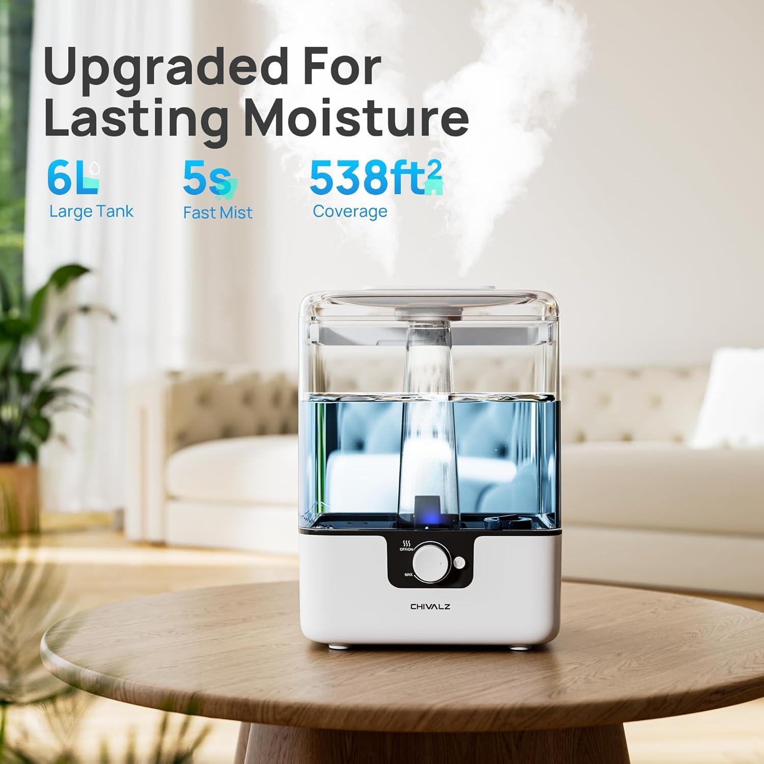 Humidificador CHIVALZ 6L para Dormitorio y Bebés, Silencioso