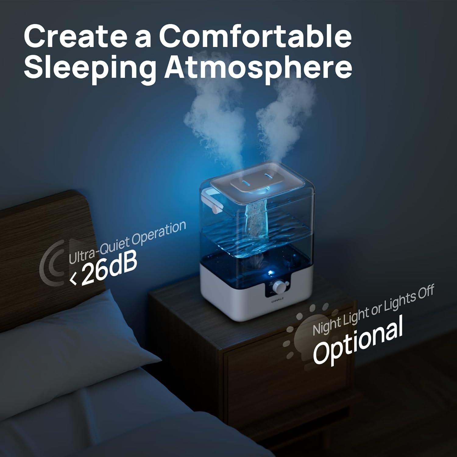 Humidificador CHIVALZ 6L para Dormitorio y Bebés, Silencioso