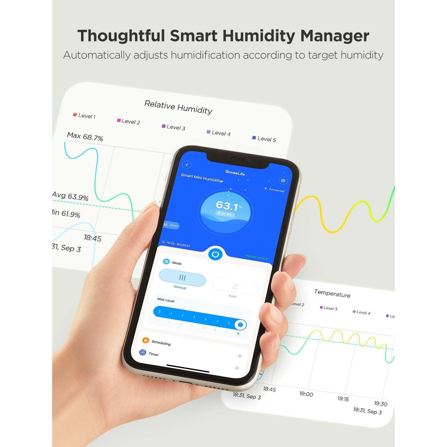 Humidificador Inteligente GoveeLife 2.2L con Control APP y Luz Nocturna