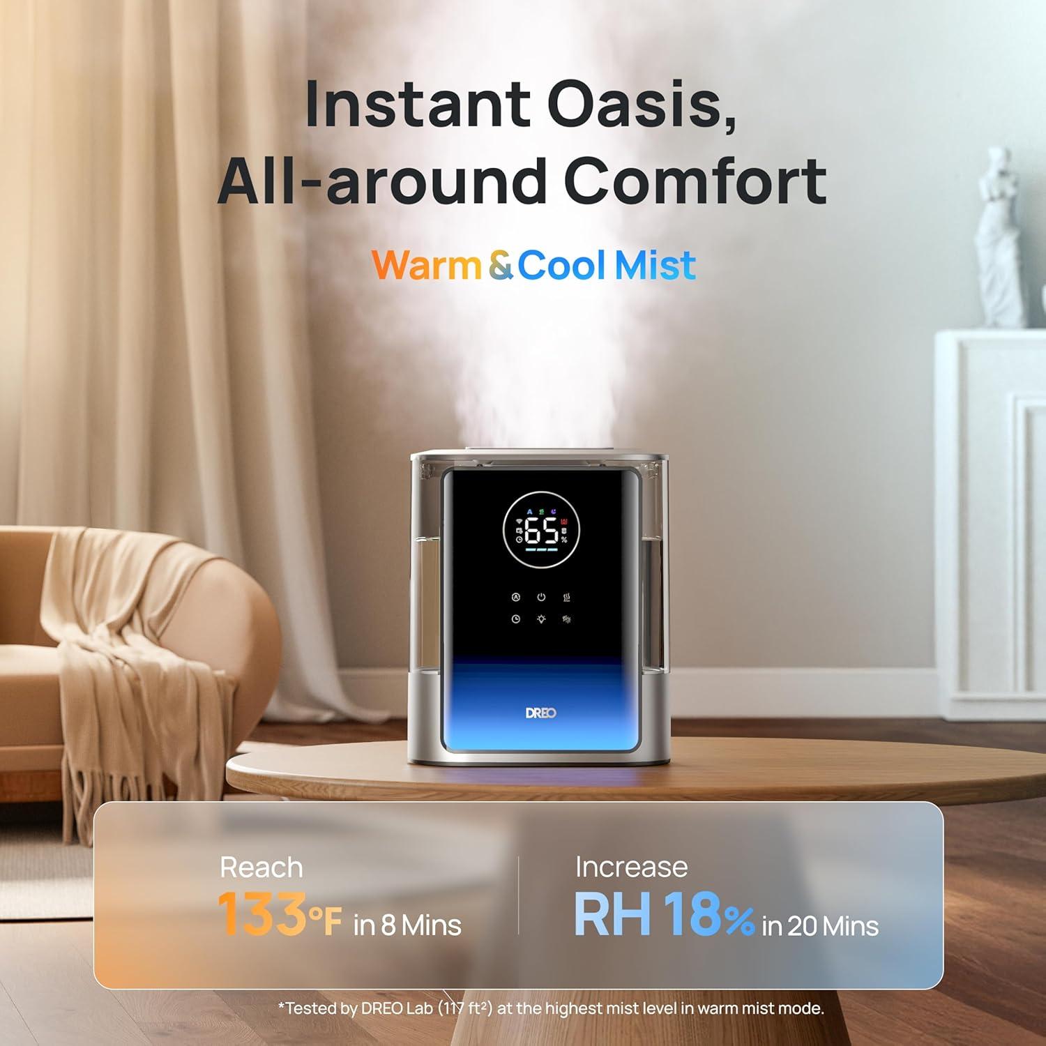 Humidificador Inteligente Dreo 8L Plata para Habitaciones Grandes