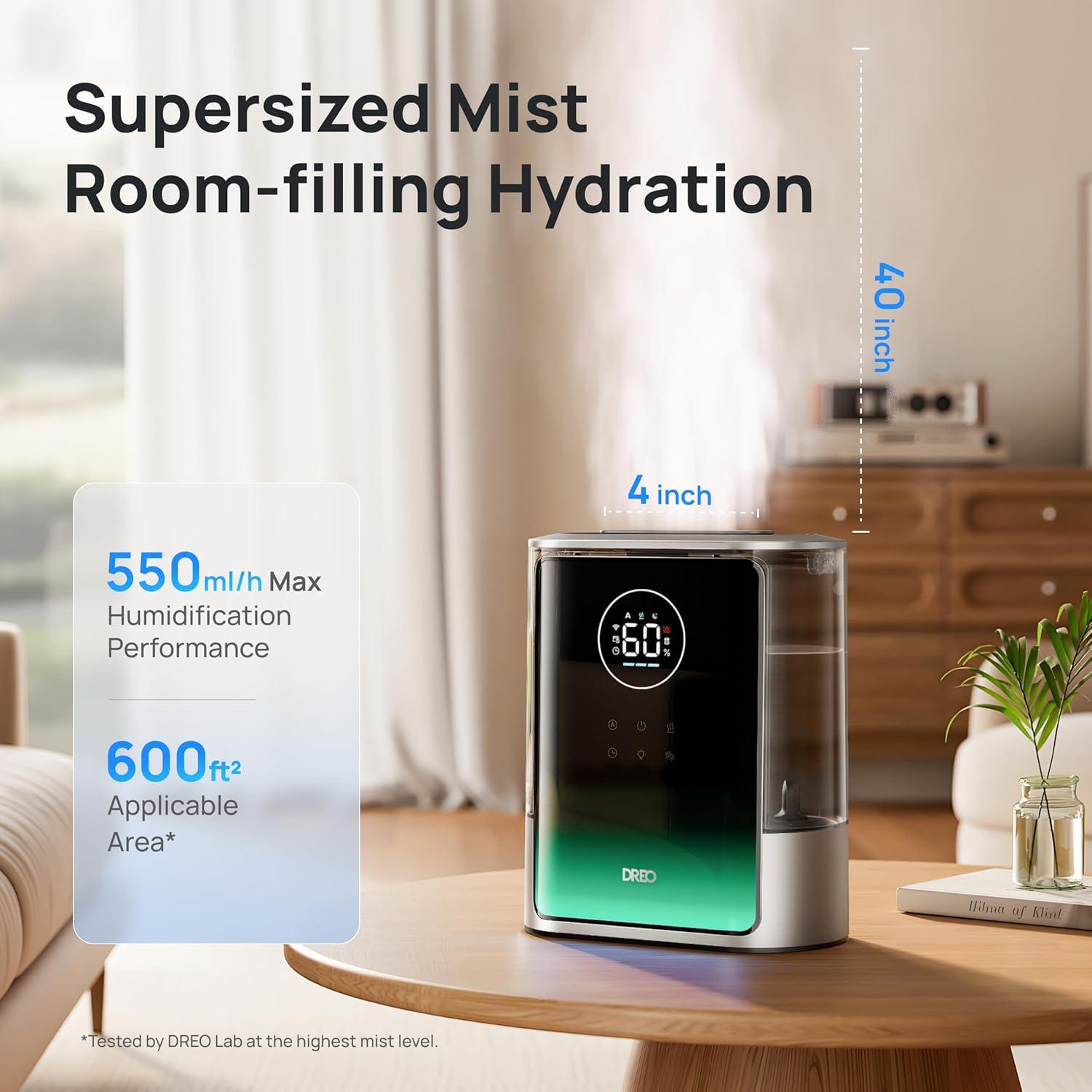 Humidificador Inteligente Dreo 8L Plata para Habitaciones Grandes