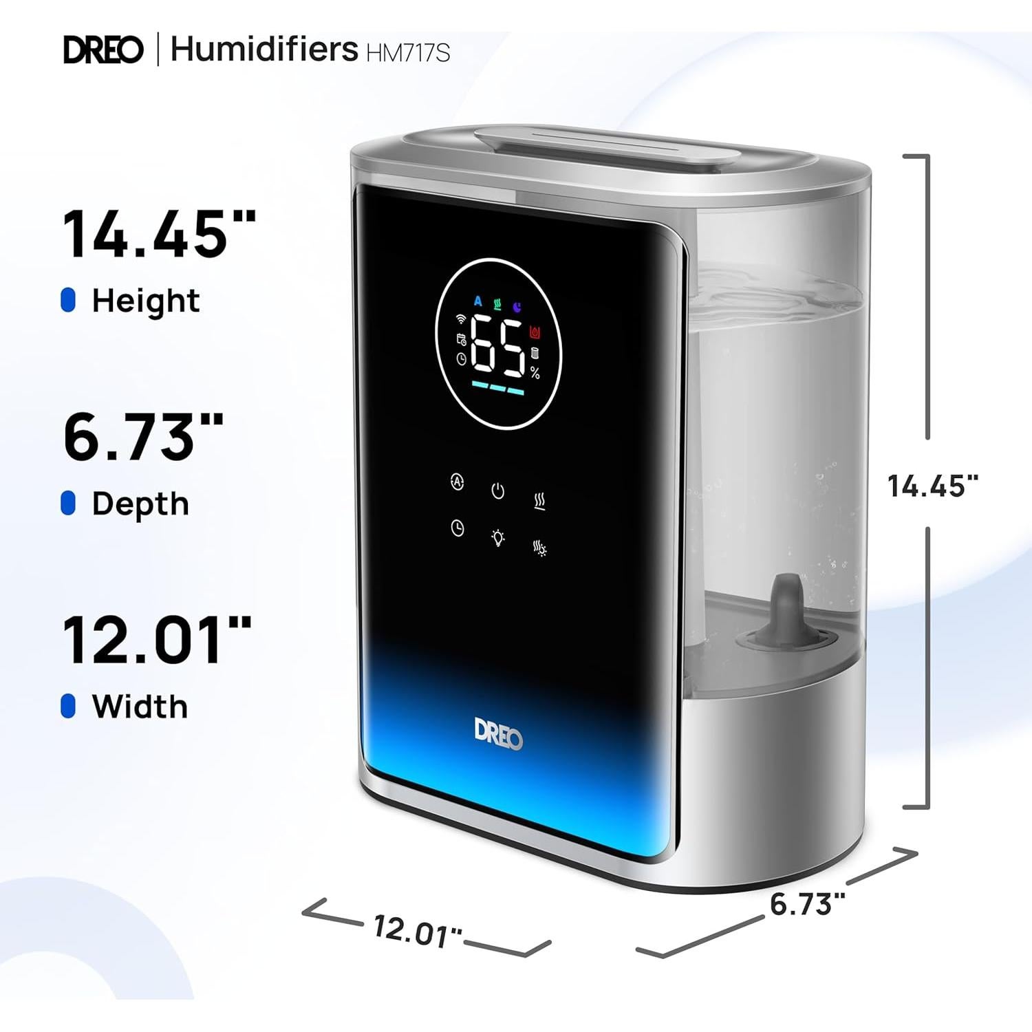 Humidificador Inteligente Dreo 8L Plata para Habitaciones Grandes
