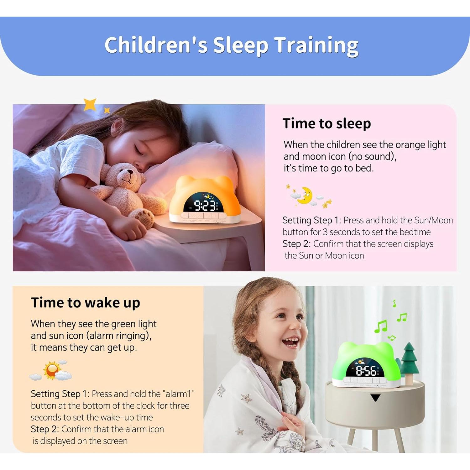 Reloj Despertador Infantil Hournor Osito Luz Nocturna