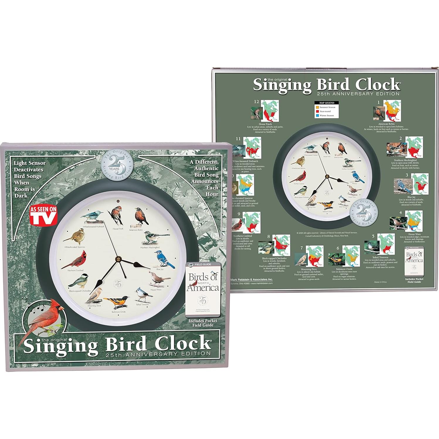 Reloj de Pájaro Cantor Mark Feldstein 25 Aniversario 33 cm Verde