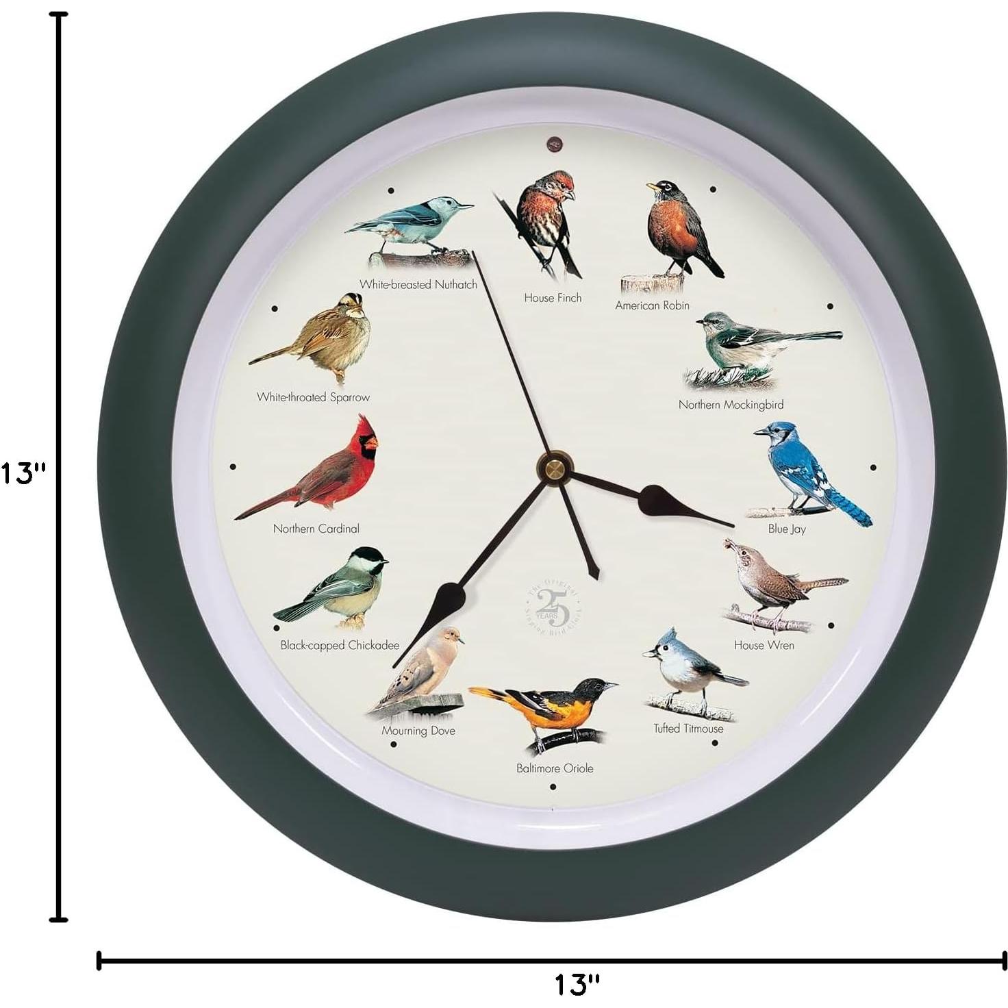 Reloj de Pájaro Cantor Mark Feldstein 25 Aniversario 33 cm Verde