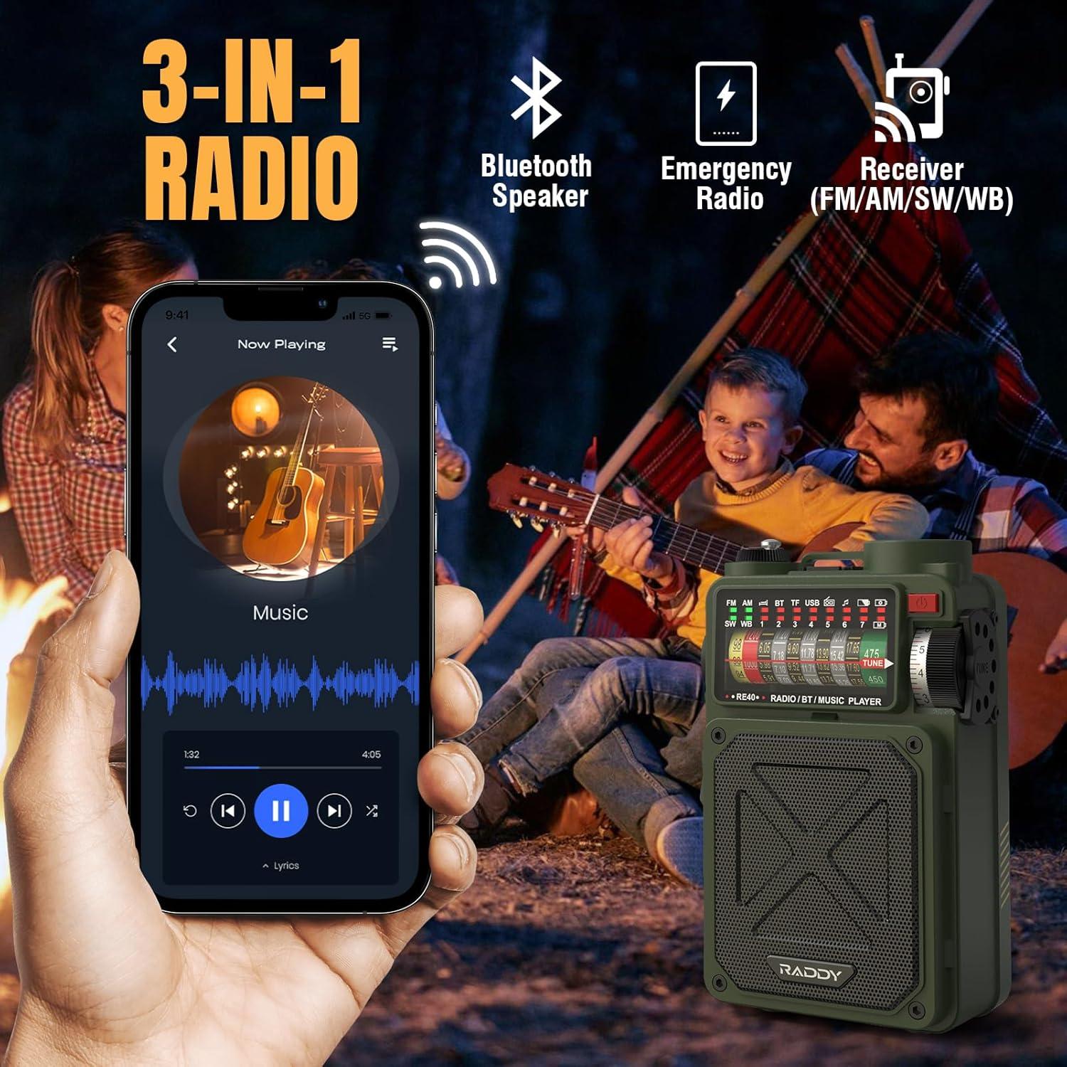Radio Portátil Raddy RE40 FM/AM/SW/WB 4000mAh con Bluetooth
