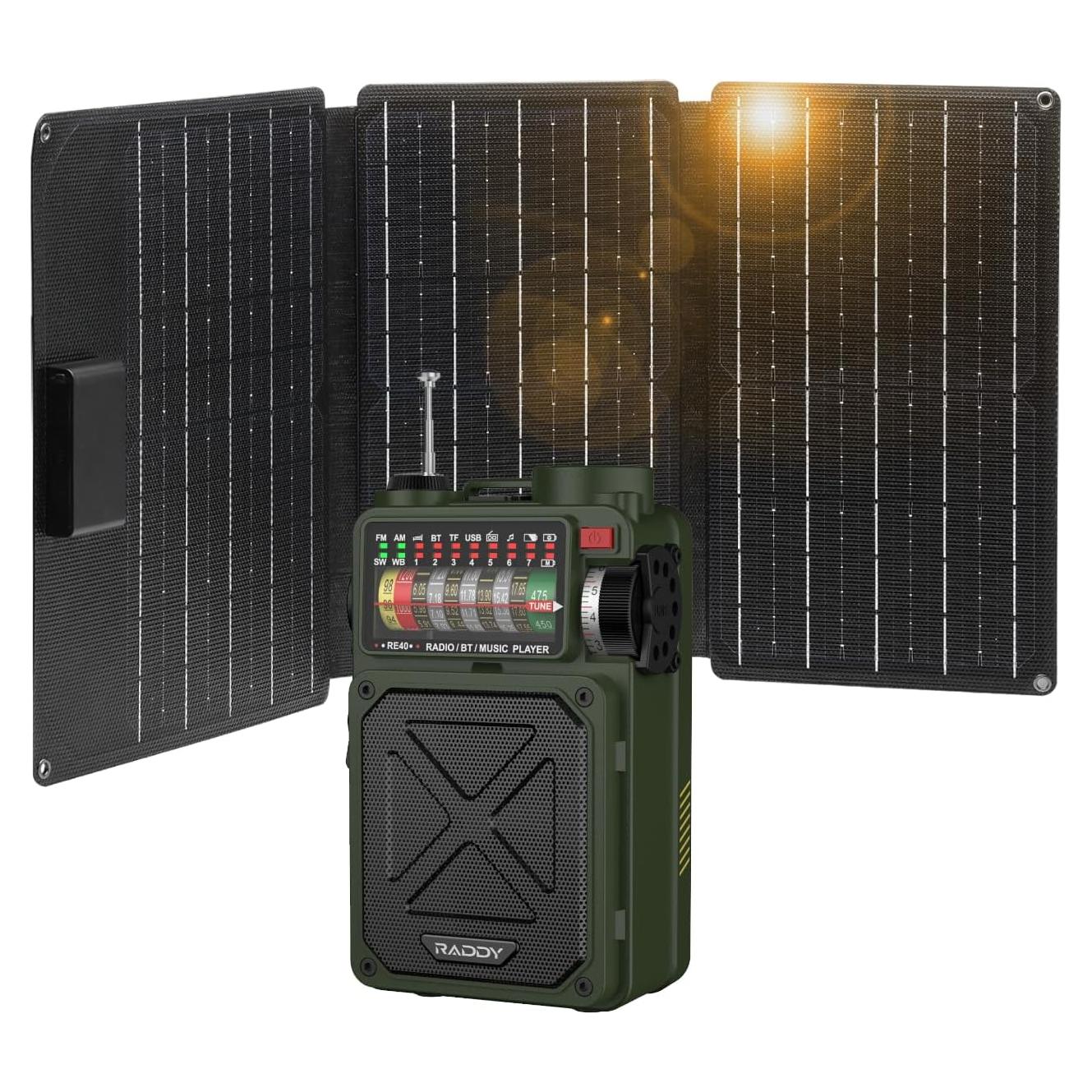 Radio Portátil Raddy RE40 FM/AM/SW con Batería 4000mAh y Panel Solar 30W