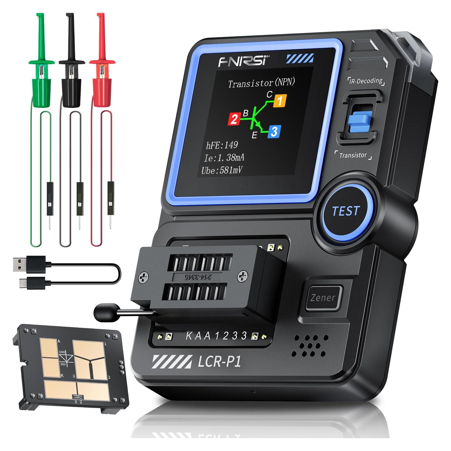Probador de Transistores FNIRSI LCR-P1 Medidor de Componentes
