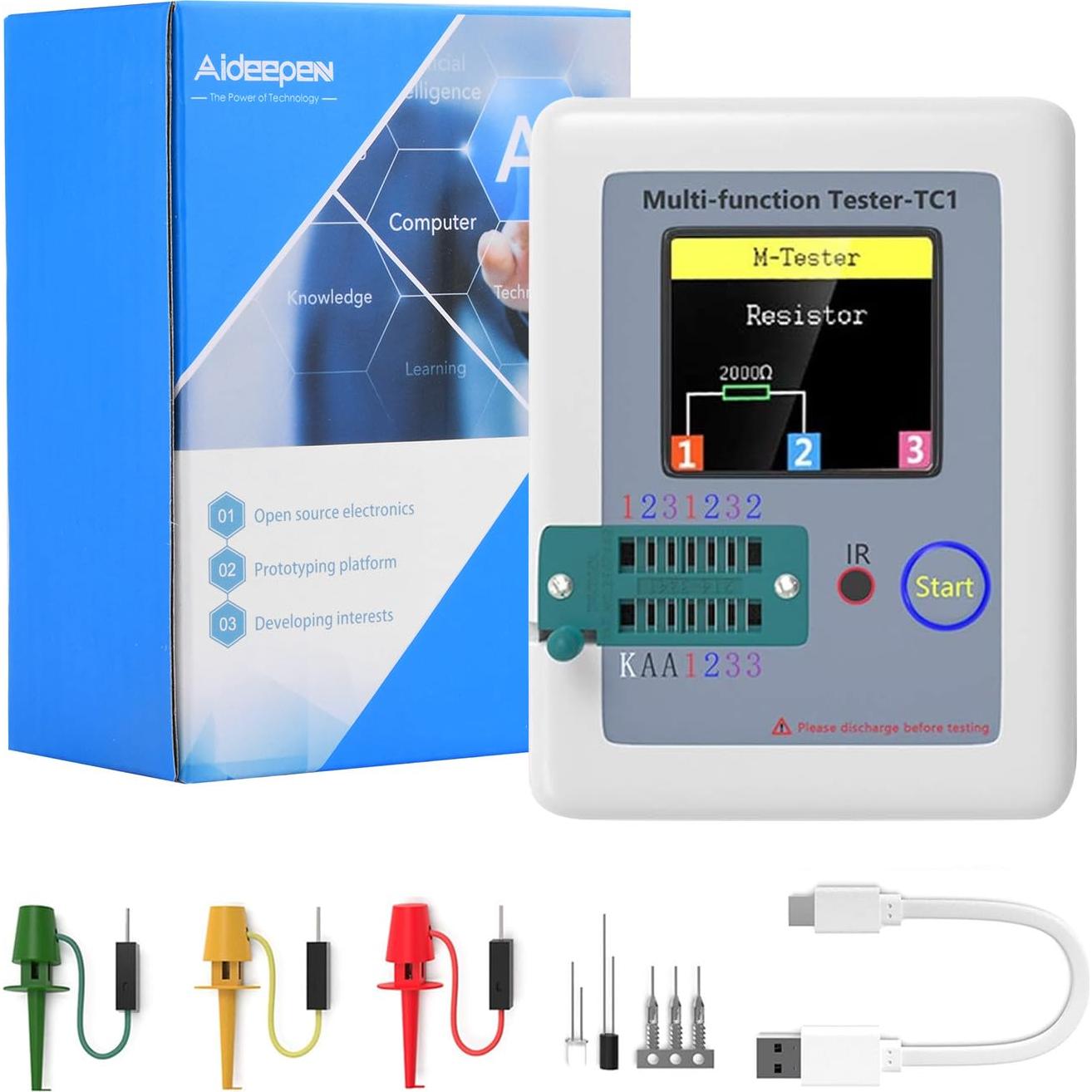 Medidor LCR Aideepen TC1 Pantalla Color Capacitores Transistores