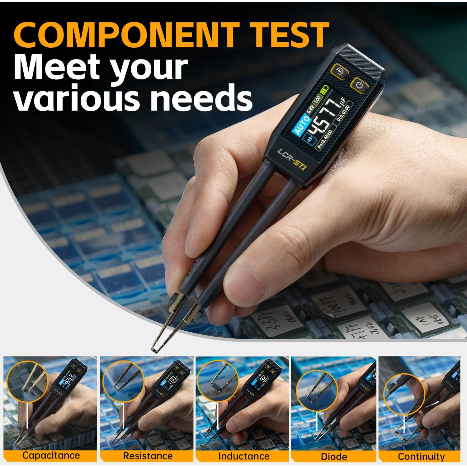 Medidor LCR FNIRSI LCR-ST1 Pinza Portátil 10kHz SMD