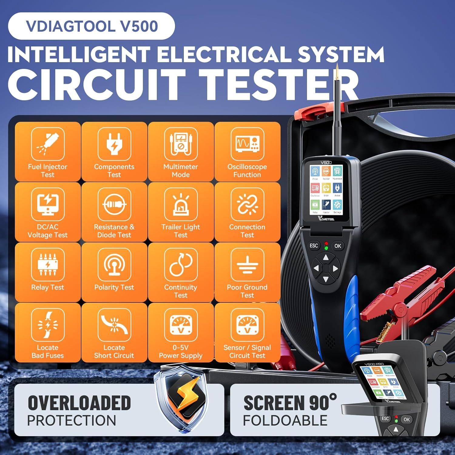 VDIAGTOOL V500 Kit Probador Circuito Eléctrico Automotriz 9-30V