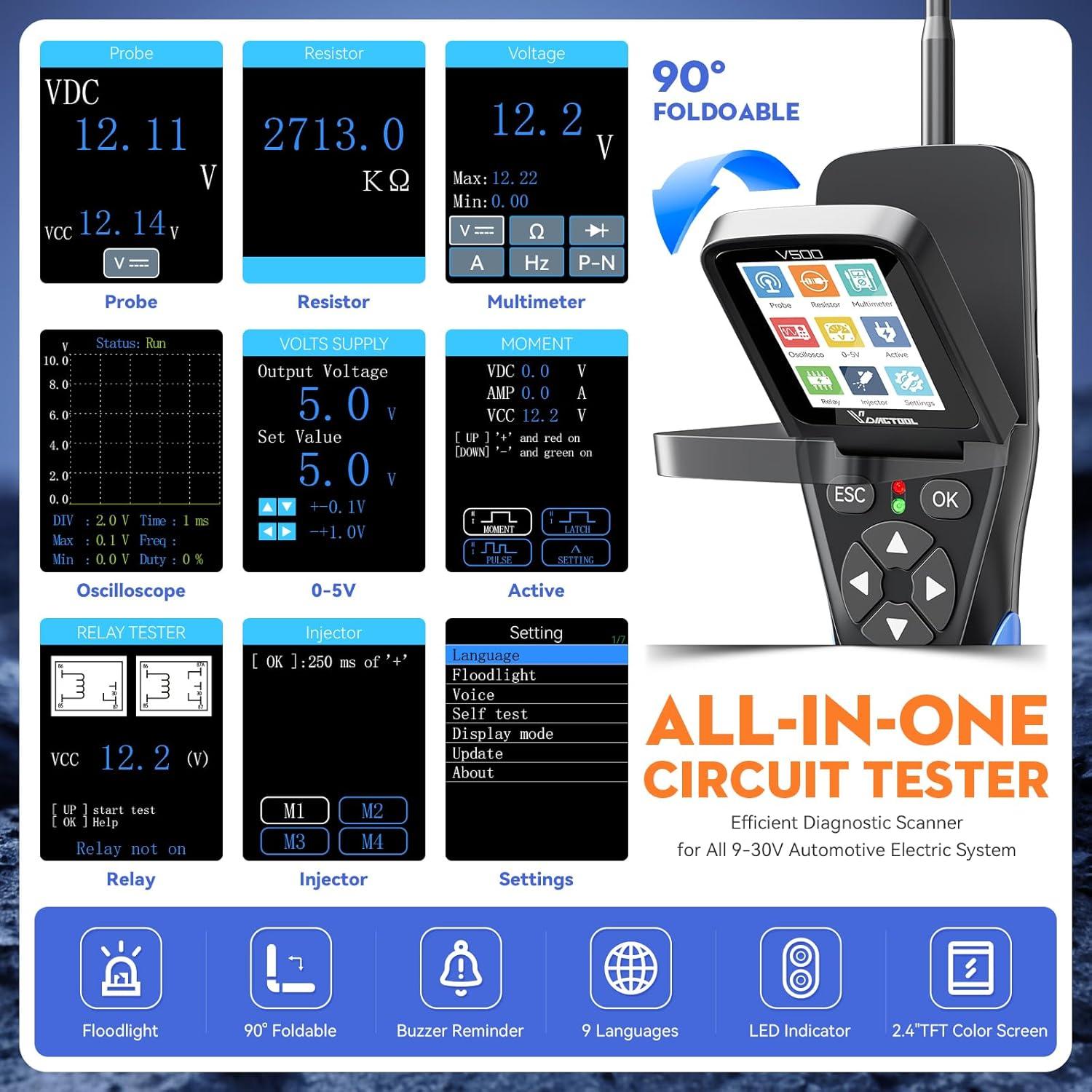 VDIAGTOOL V500 Kit Probador Circuito Eléctrico Automotriz 9-30V