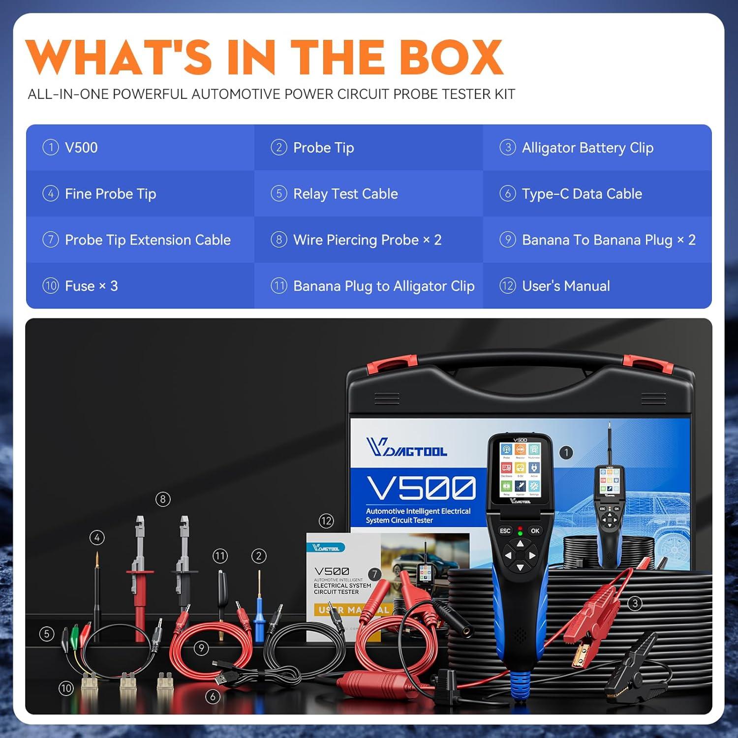 VDIAGTOOL V500 Kit Probador Circuito Eléctrico Automotriz 9-30V