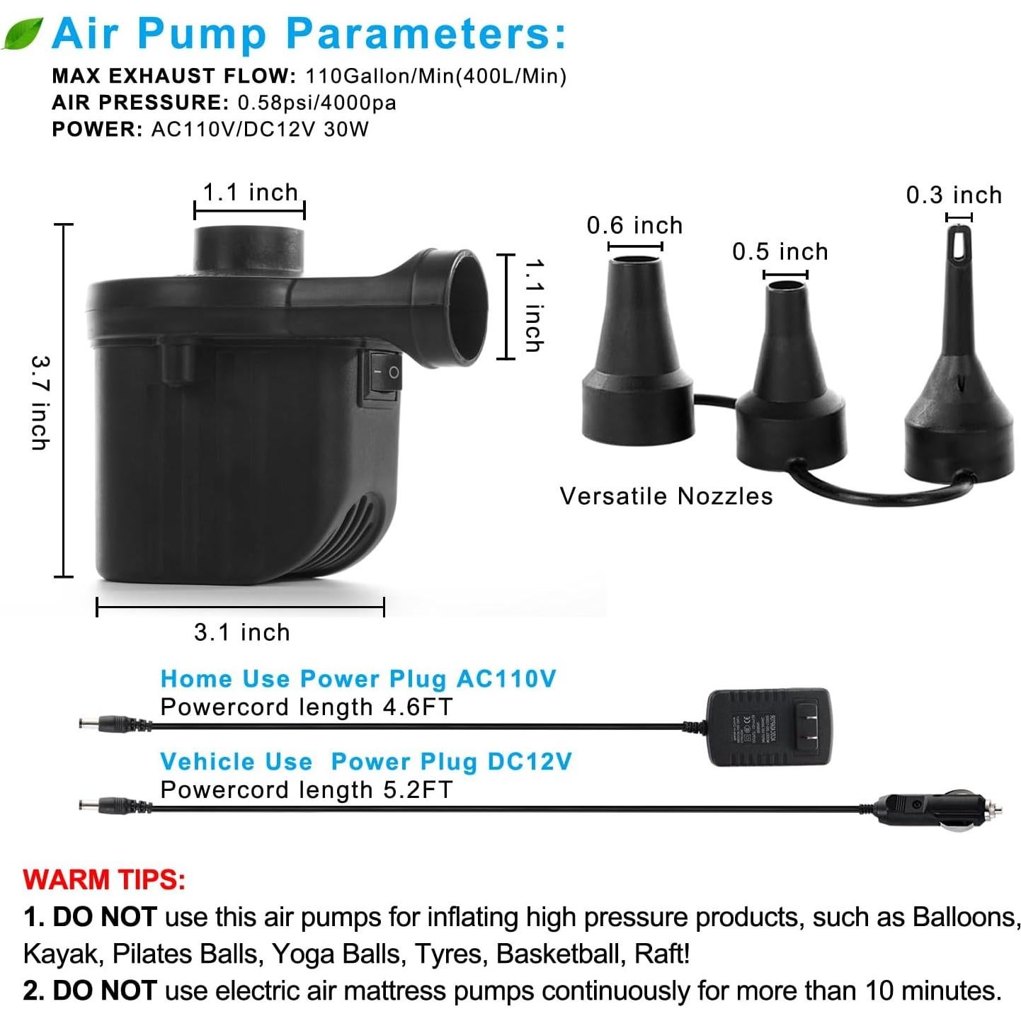 Bomba de Aire Eléctrica Newpol NP-268 para Inflables 400L/min