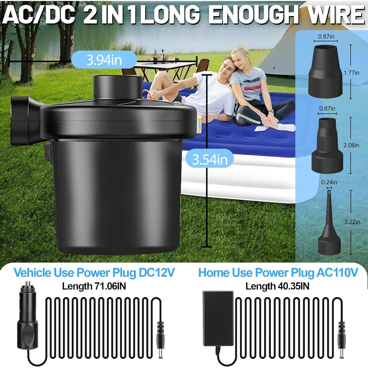 Bomba de Aire Eléctrica AearKing 110V/12V, Inflador y Desinflador