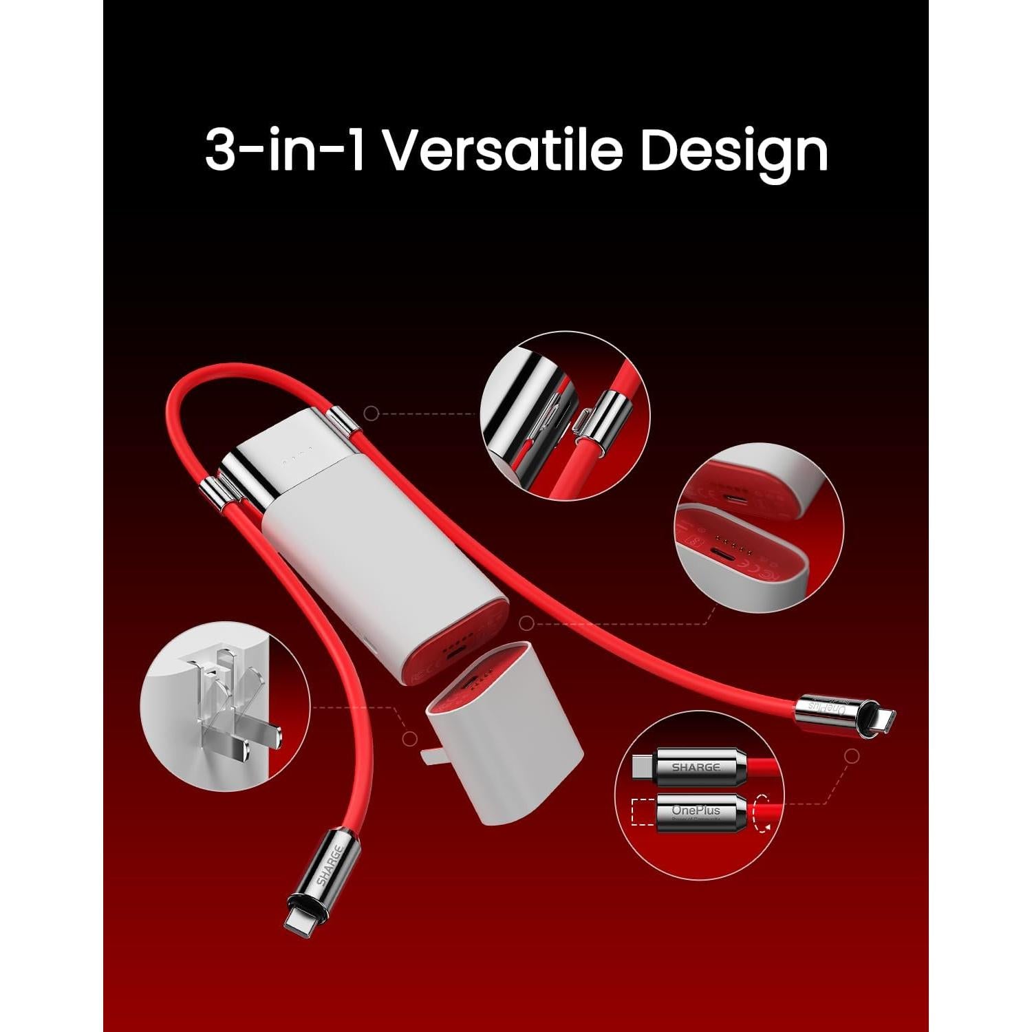 Banco de Energía 3 en 1 Sharge 10000mAh Carga Rápida PD 40W