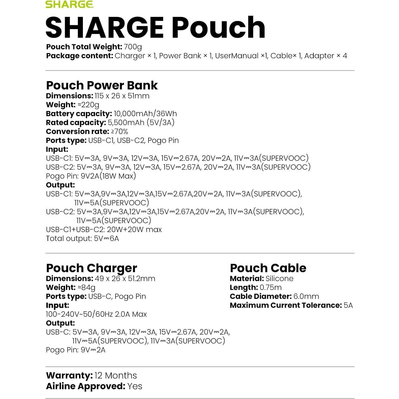 Banco de Energía 3 en 1 Sharge 10000mAh Carga Rápida PD 40W