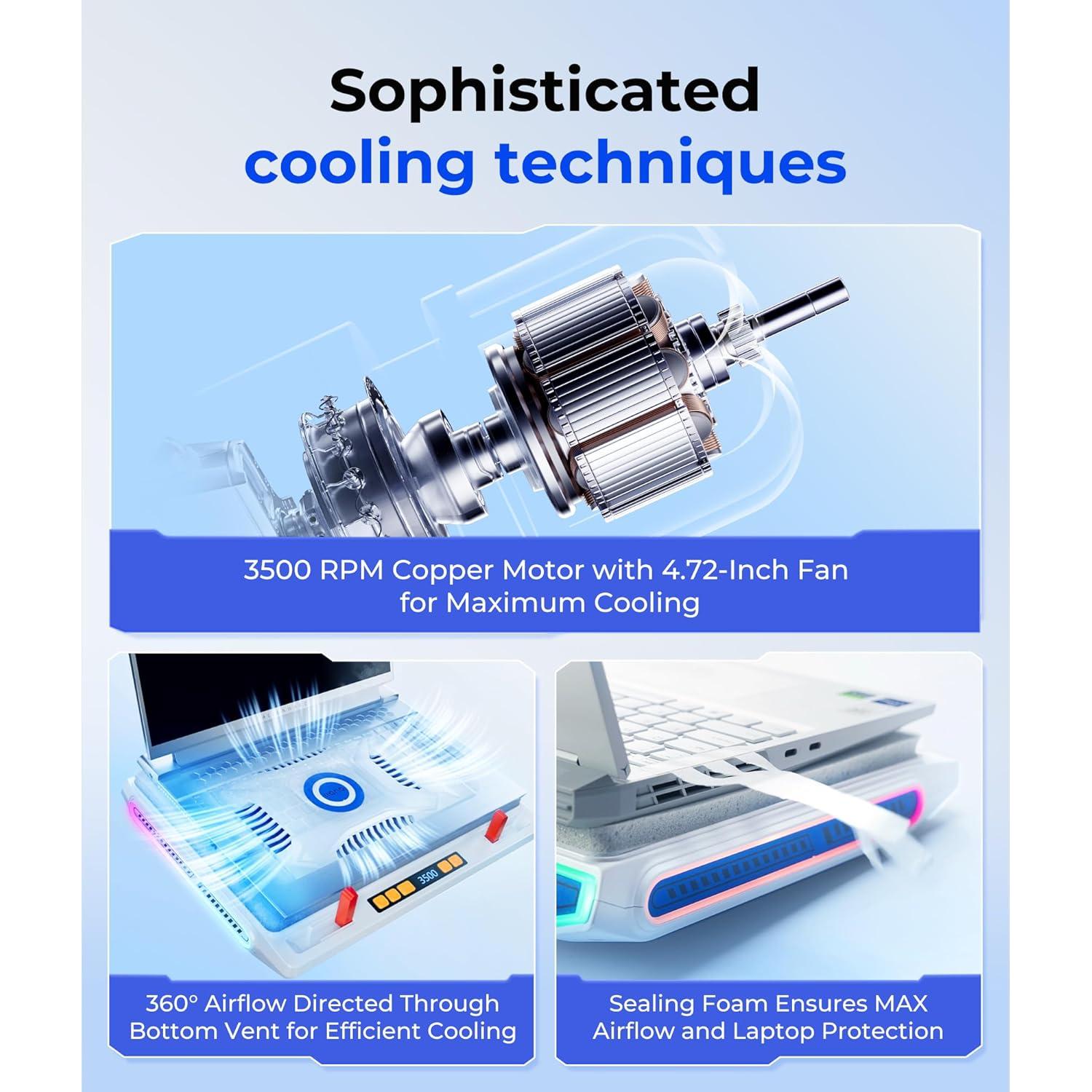 Enfriador de Laptop Gaming llano V10 RGB 12 cm Ajustable 13-17.3"