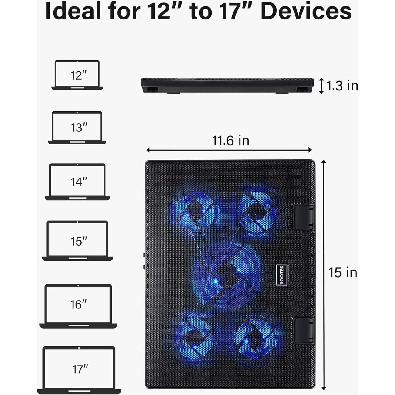 Base de Enfriamiento Kootek para Laptop 12-17" 5 Ventiladores