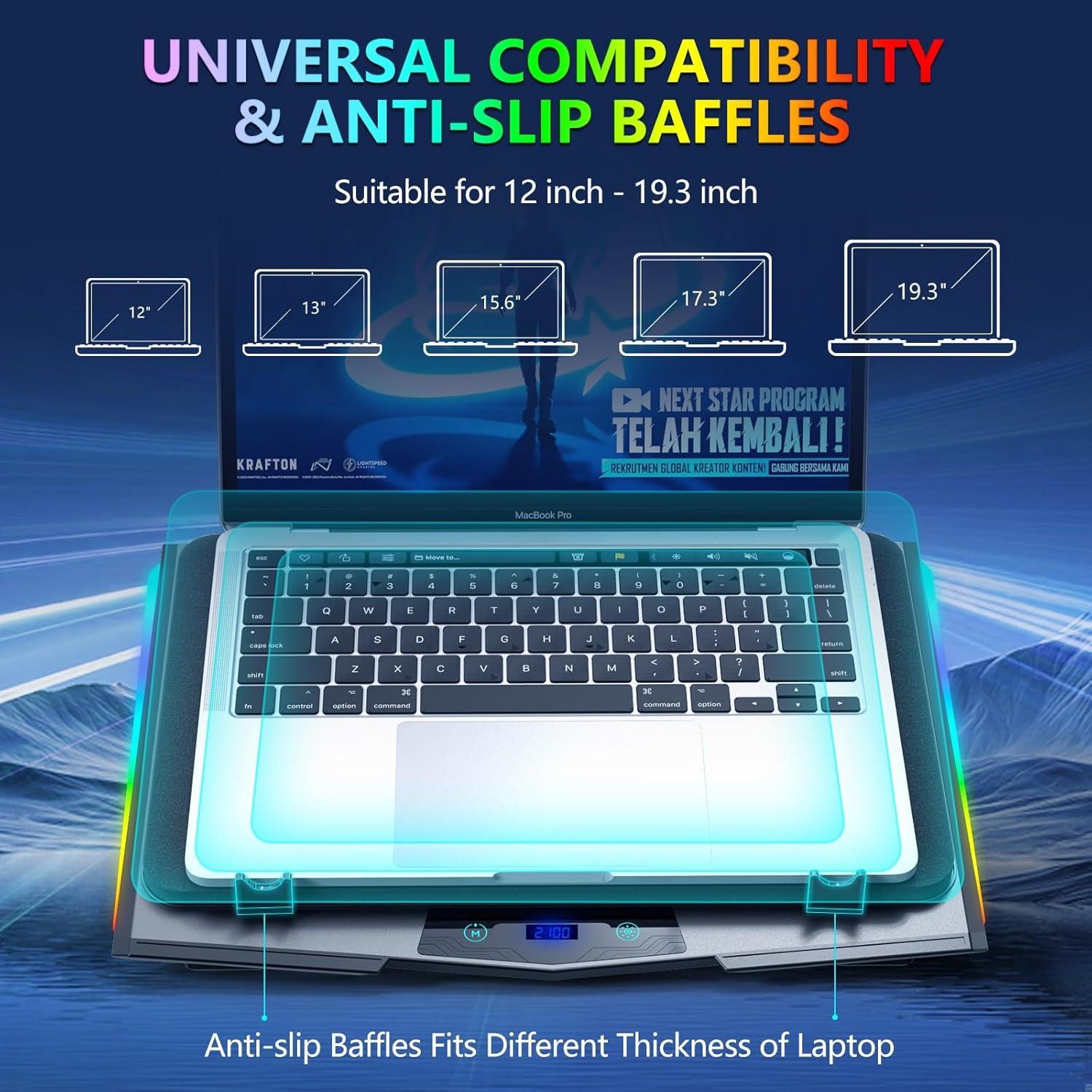 LIANGSTAR Almohadilla Enfriamiento Laptop 12-19.3" RGB 5 Velocidades