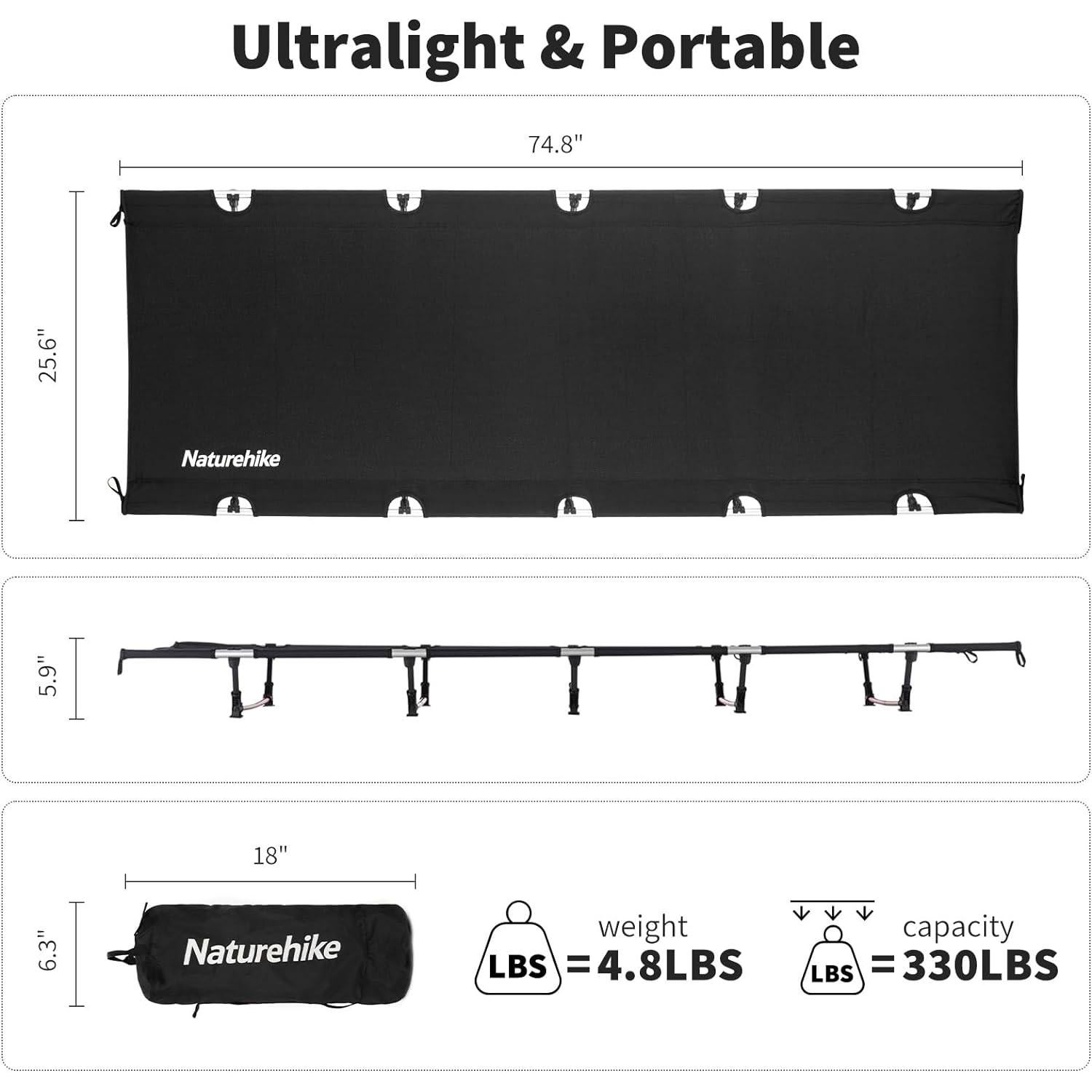 Cama de Camping Naturehike Ultraligera 2,18 kg Verde Plegable