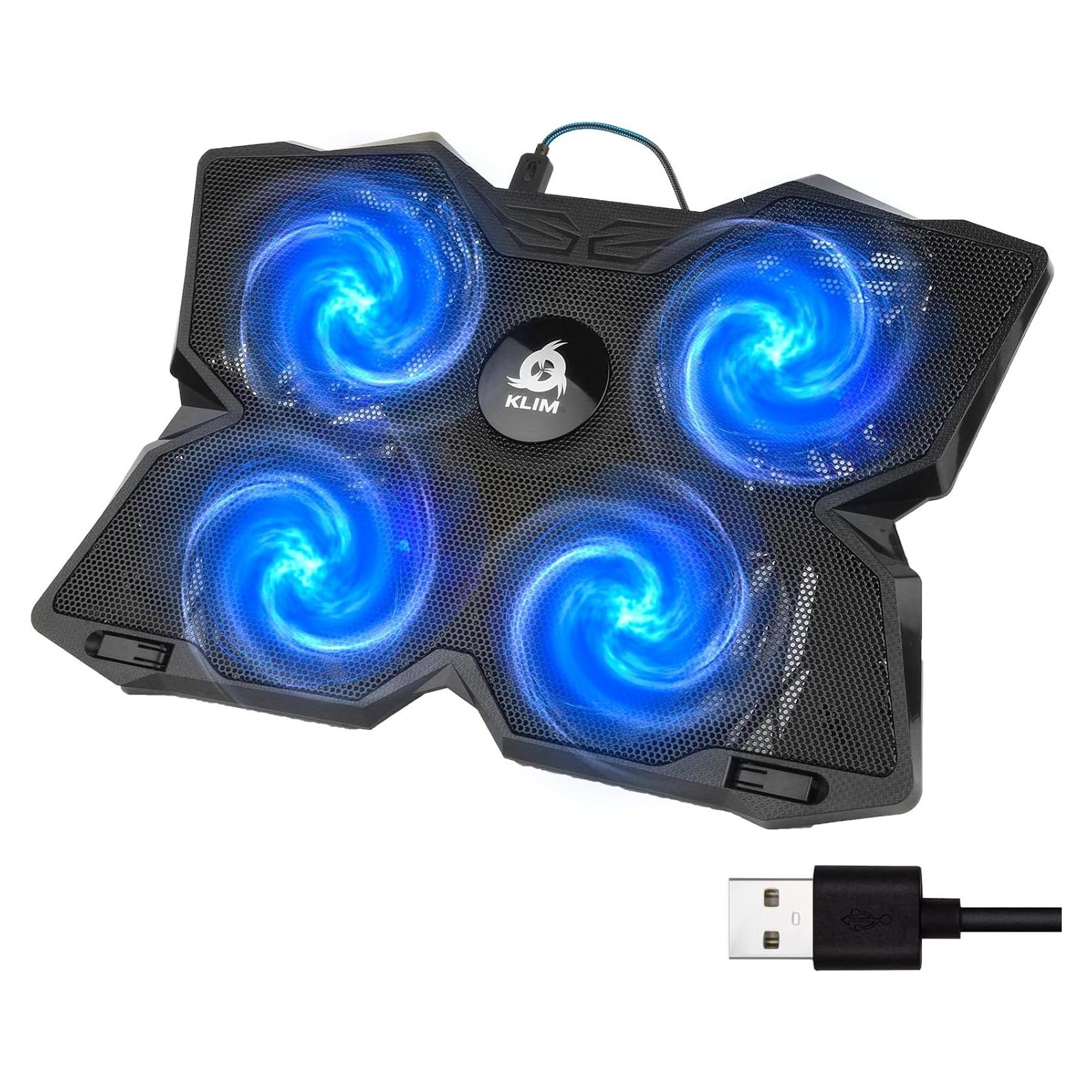 Base de Enfriamiento KLIM Wind para Laptop 4 Ventiladores Azul