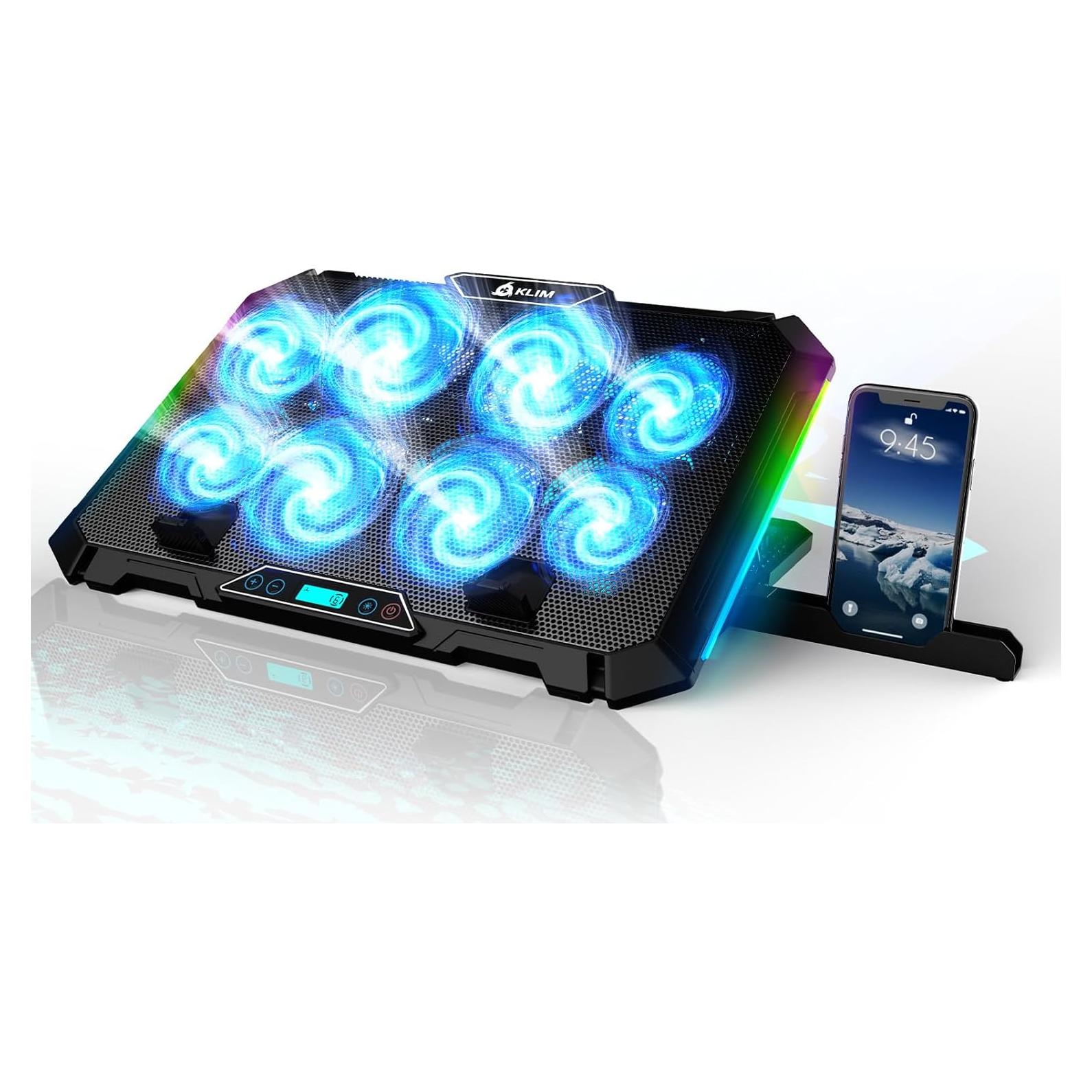 KLIM V8 Soporte Enfriador para Laptop Gaming 8 Ventiladores RGB