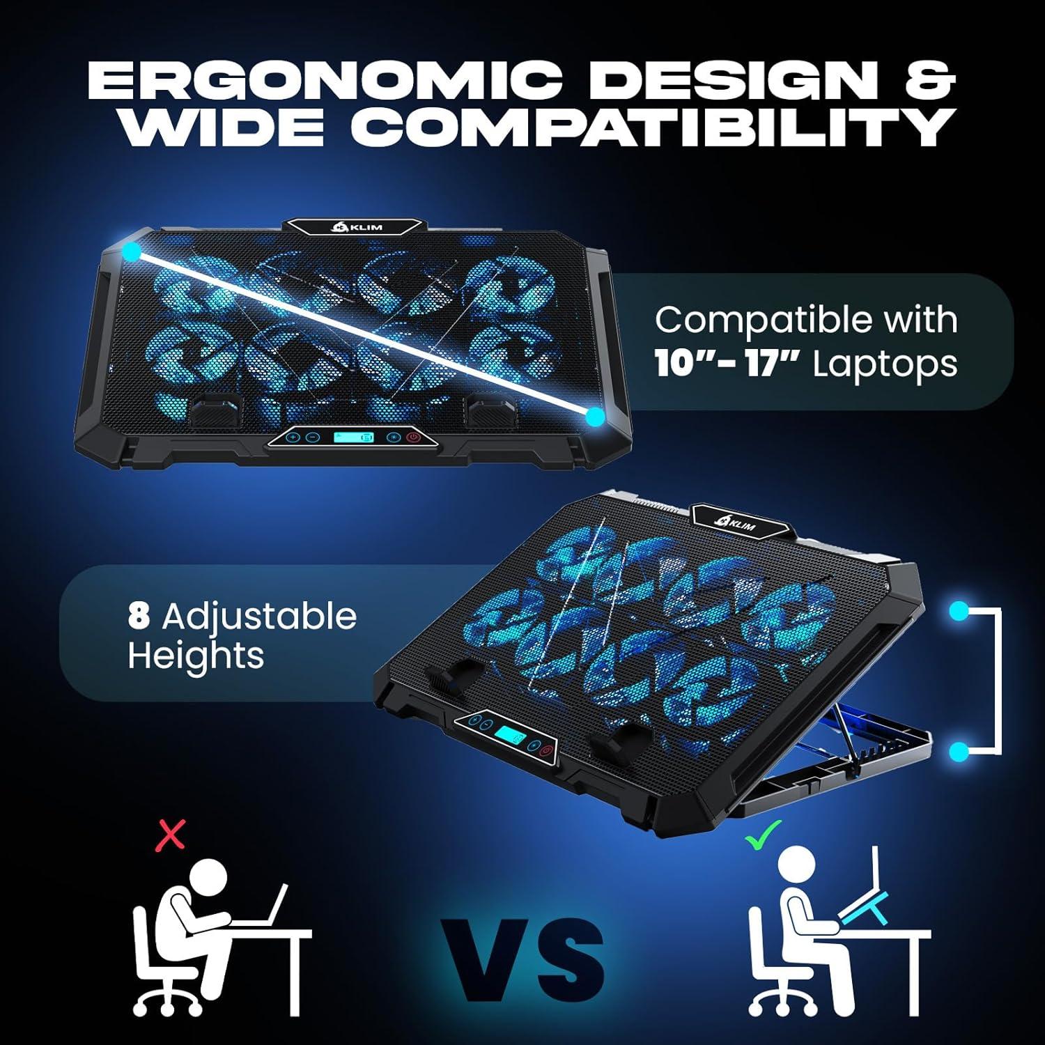 KLIM V8 Soporte Enfriador para Laptop Gaming 8 Ventiladores RGB