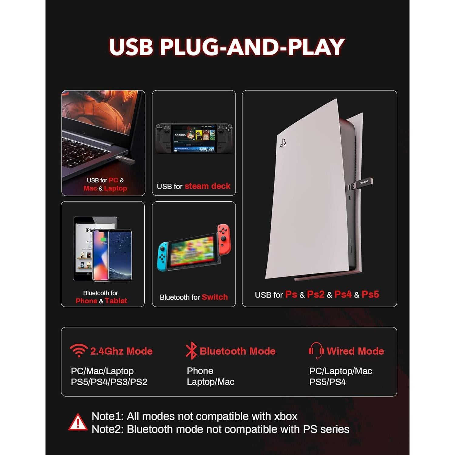 Auriculares Inalámbricos BINNUNE BW01 50mm 120 Horas PS5/PC