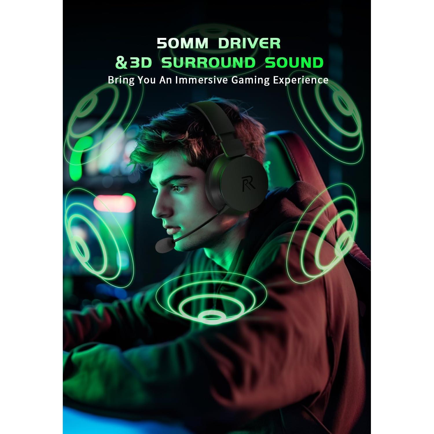 Auriculares Gaming Inalámbricos RYR Captain 200 - Negro Verde