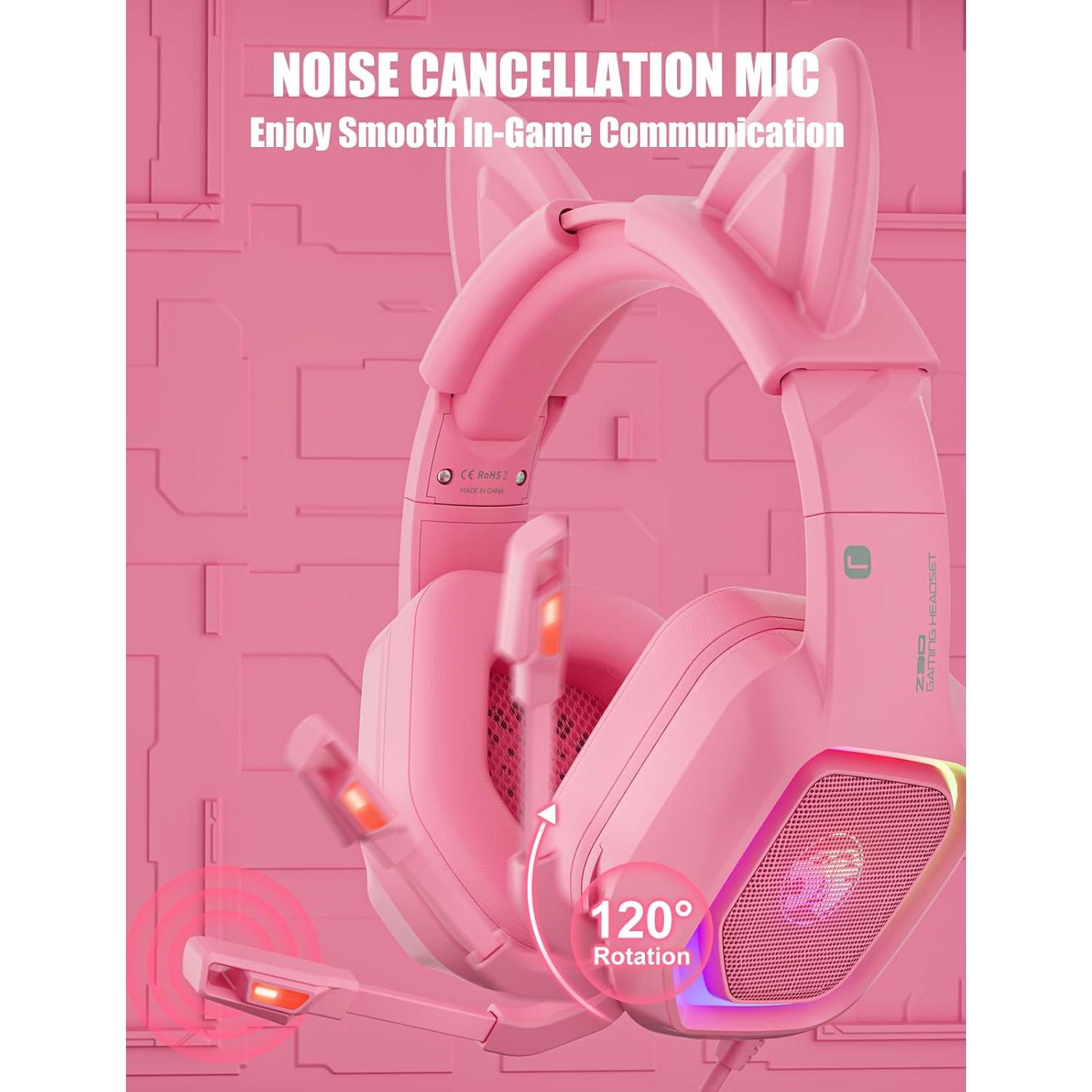 Auriculares de Juego ZIUMIER Z30 Rosa con Luz LED y Micrófono