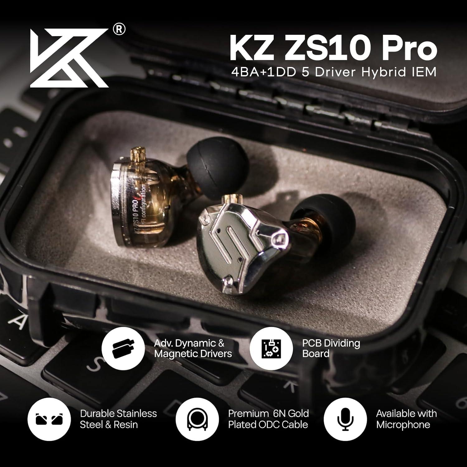 Auriculares In Ear Linsoul KZ ZS10 Pro 4BA+1DD HiFi Negro