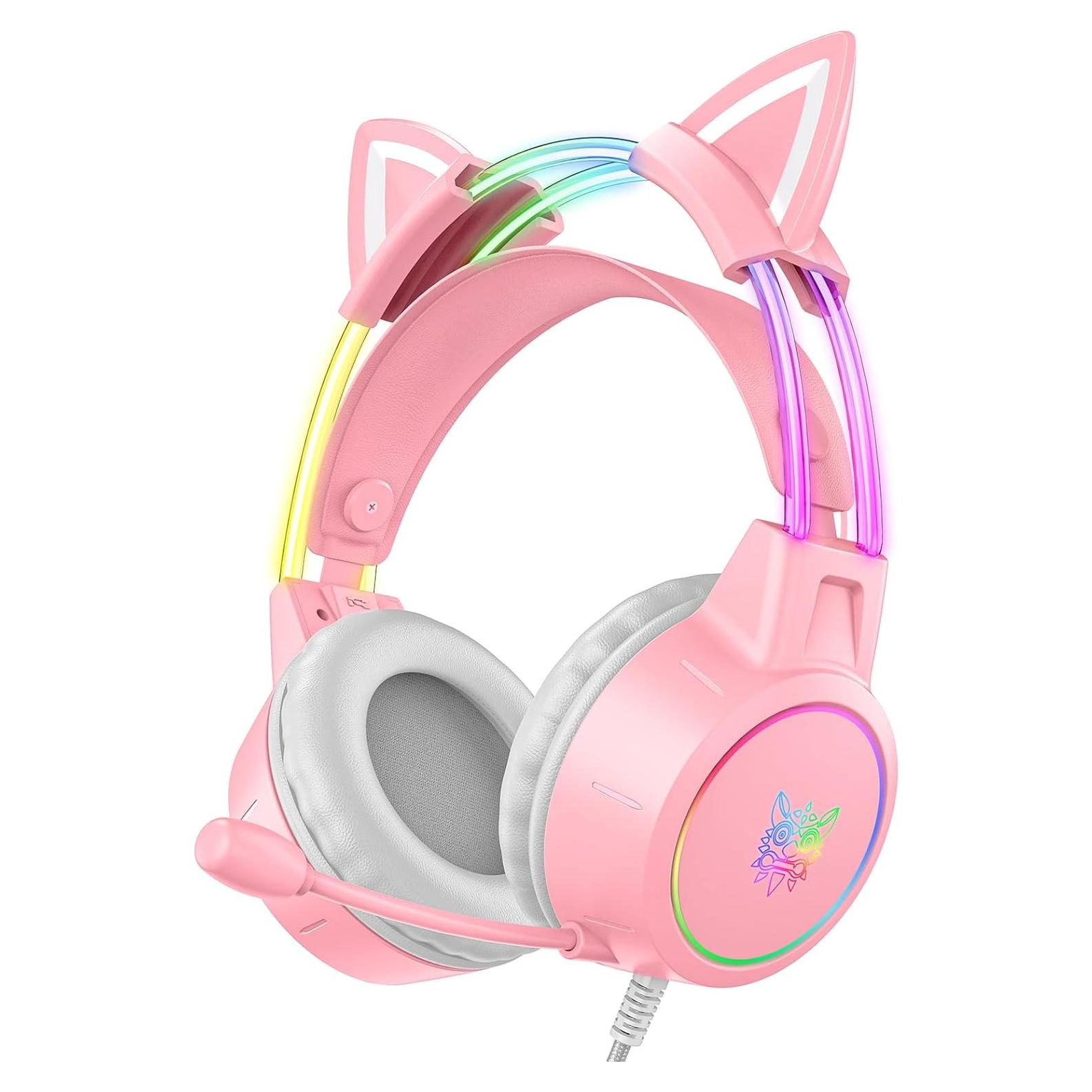 Auriculares de Juego ONITOON X15 Rosa con Orejas de Gato