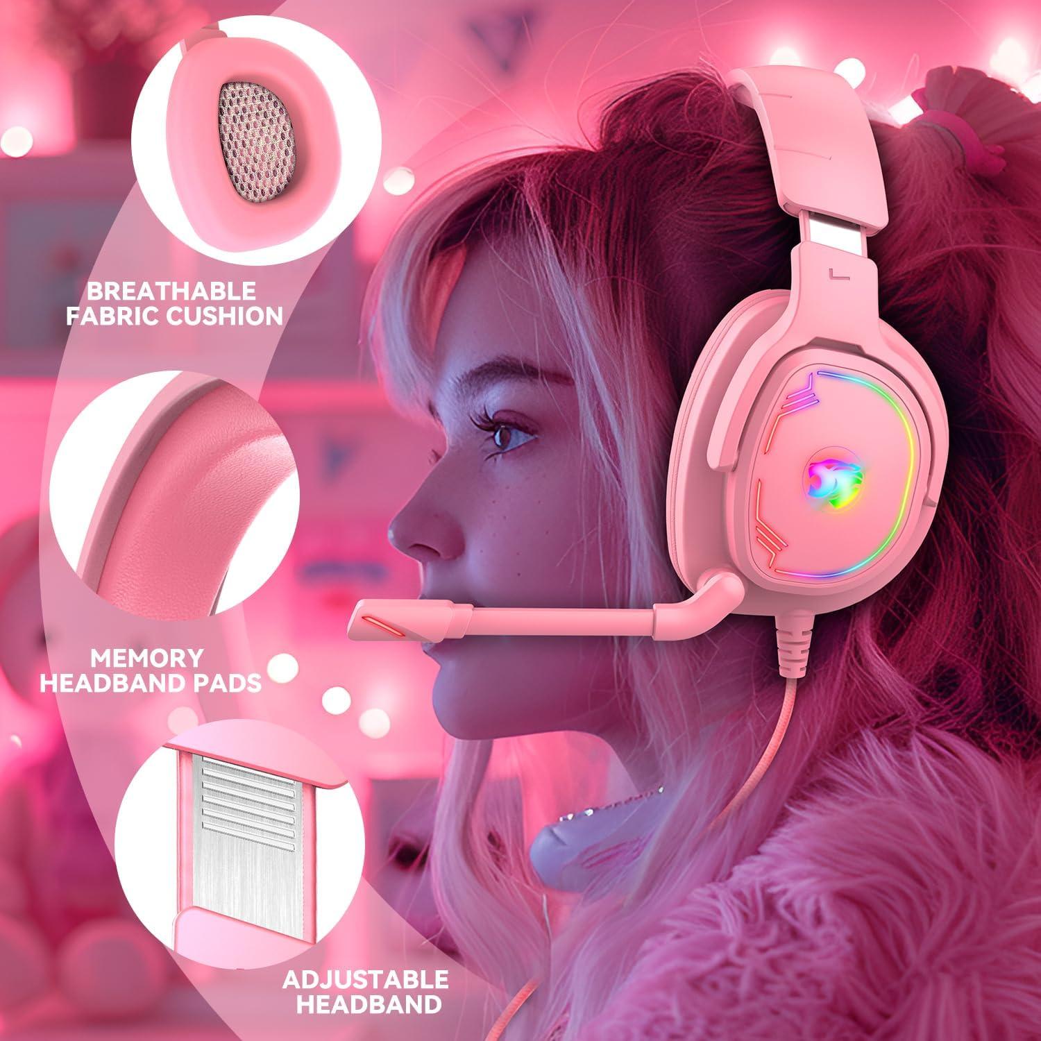 Auriculares Gaming Jimonyer A82 Rosa con Sonido Surround