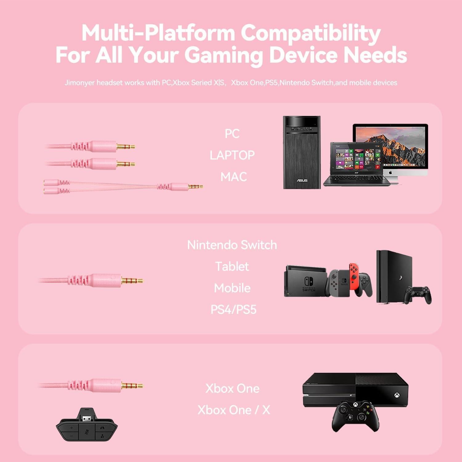 Auriculares Gaming Jimonyer A82 Rosa con Sonido Surround