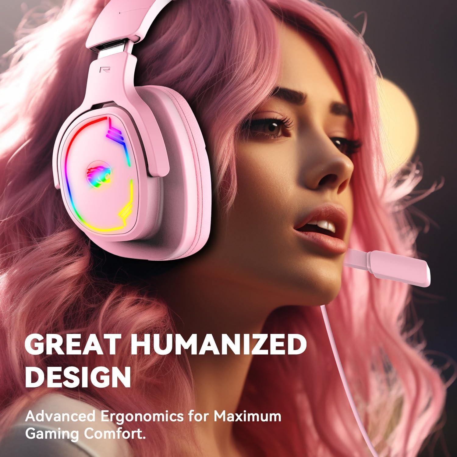 Auriculares Gaming Jimonyer A82 Rosa con Sonido Surround