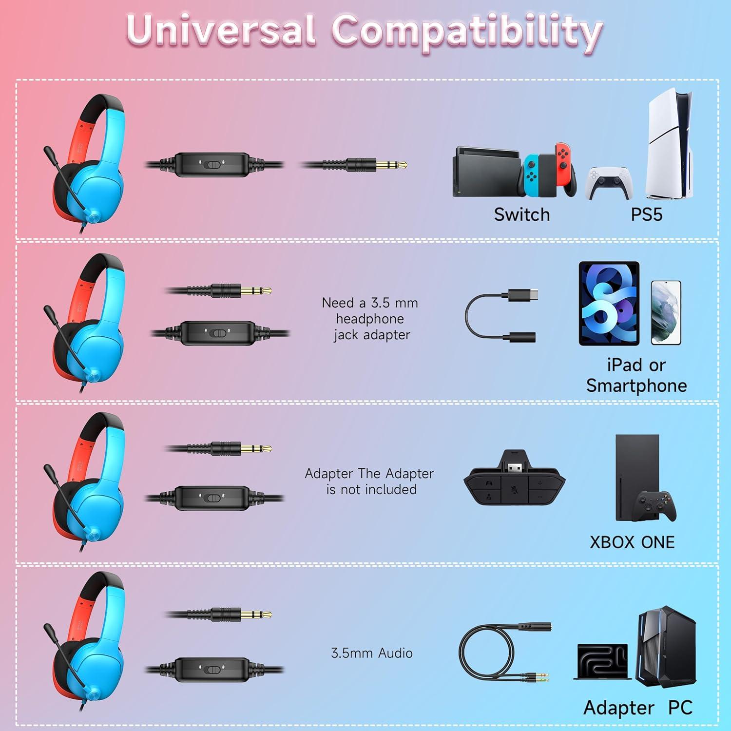 Auriculares Gaming Rumoon CM7004 para Nintendo Switch Rojo/ Azul